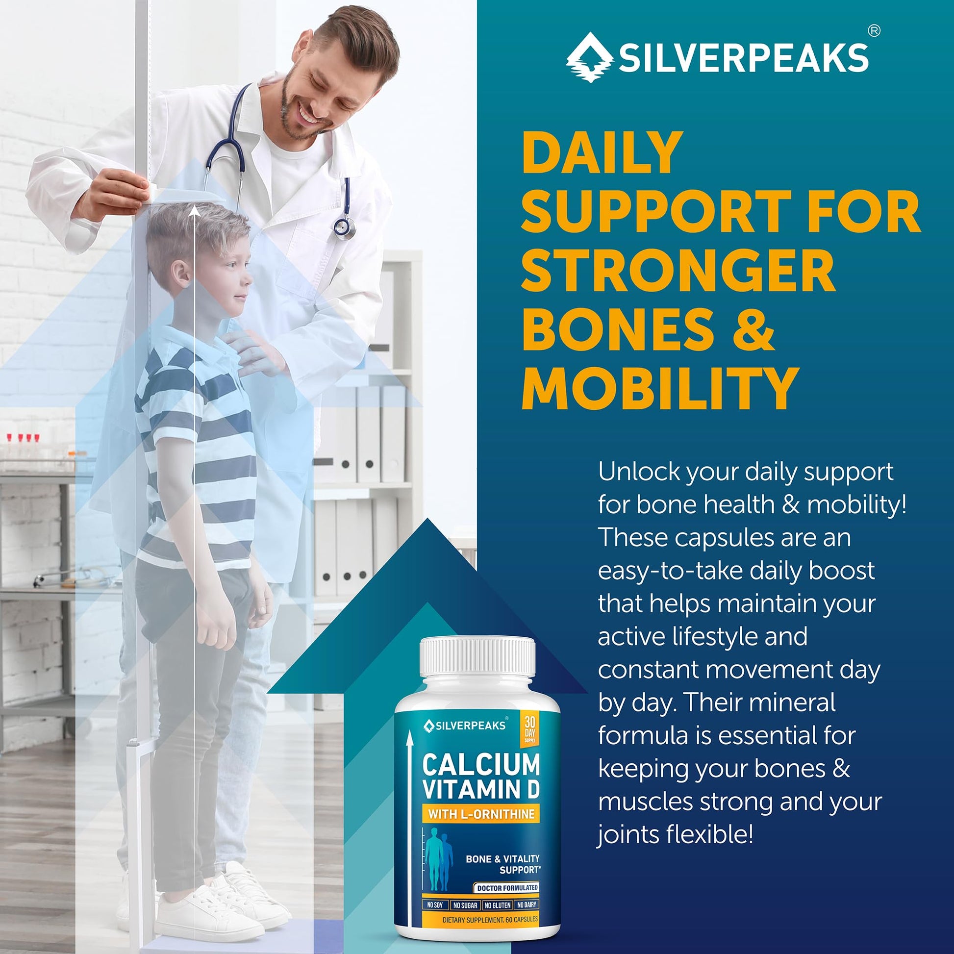 Calcium Supplement with Vitamin D3 and Zinc for Bone Health – Supports Bone Strength & Density – Gentle Non-Constipating Mineral & Amino Acids Blend for Women & Men - 60 Capsules (30 Day Supply) SILVERPEAKSAu supplements