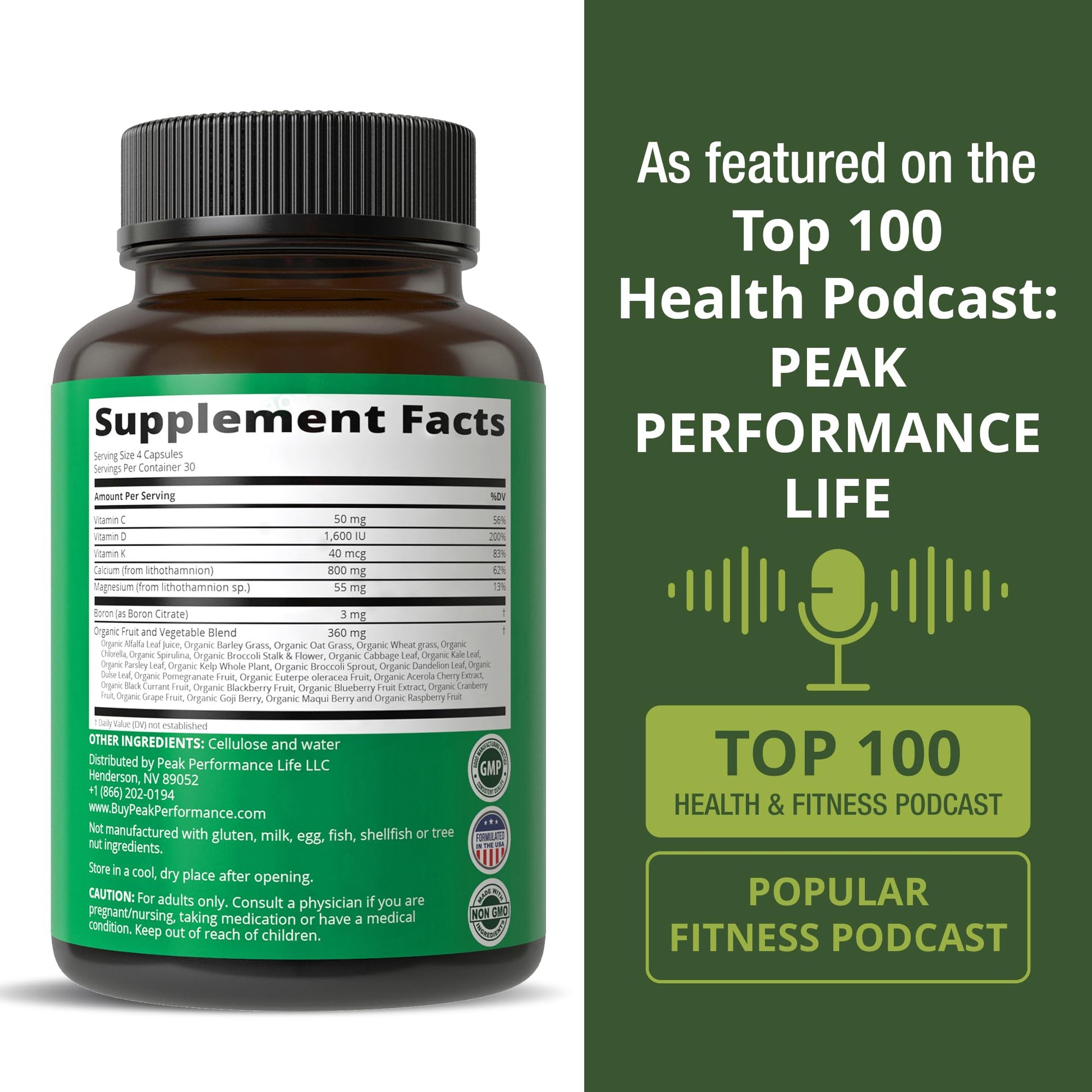 Plant Based Calcium - Red Marine Algae Calcium Supplement with Vitamin C, D3, K, Magnesium, and Whole Food Vegetable Blend. Vegan Capsules for Bones and Joints. 120 Pills, Tablets Peak PerformanceAu supplements