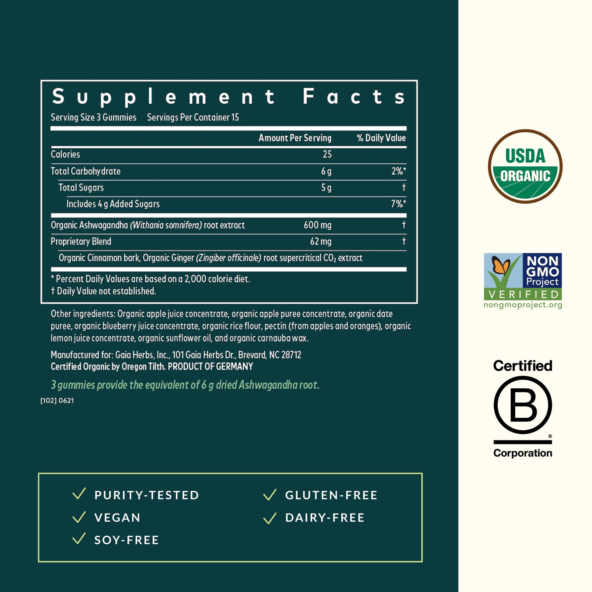 Gaia Herbs Organic Ashwagandha Gummies - Stress Support* - Made with Cinnamon & Ginger - Gluten Free & Vegan - 45 Count (15 Servings) Gaia HerbsAu supplements