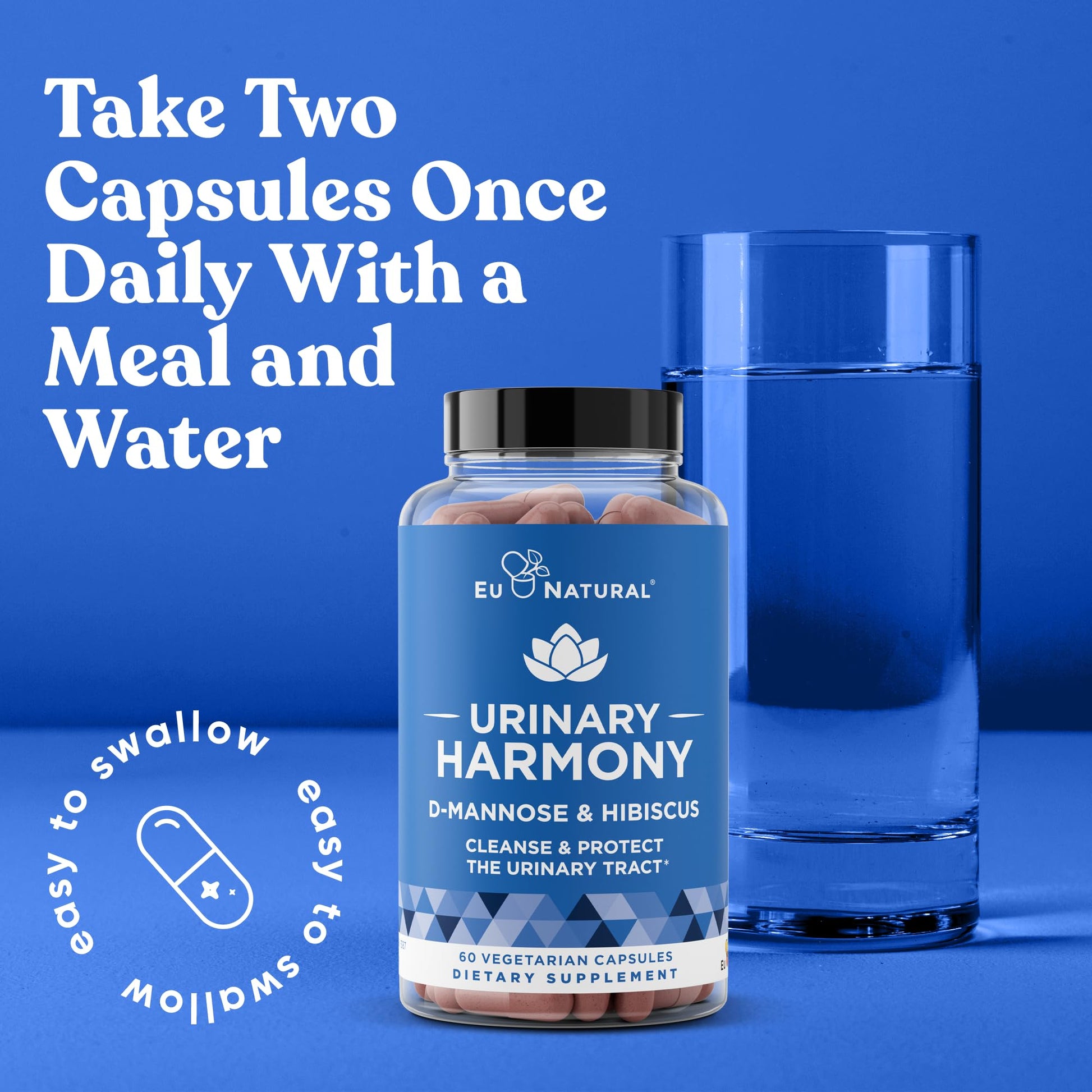 Eu Natural Urinary Harmony D-Mannose Supplement - Urinary Tract Health for Women - Fast-Acting Urinary Cleanse & Flush with Clinical-Strength D-Mannose & Hibiscus - 60 Capsules Eu NaturalAu supplements