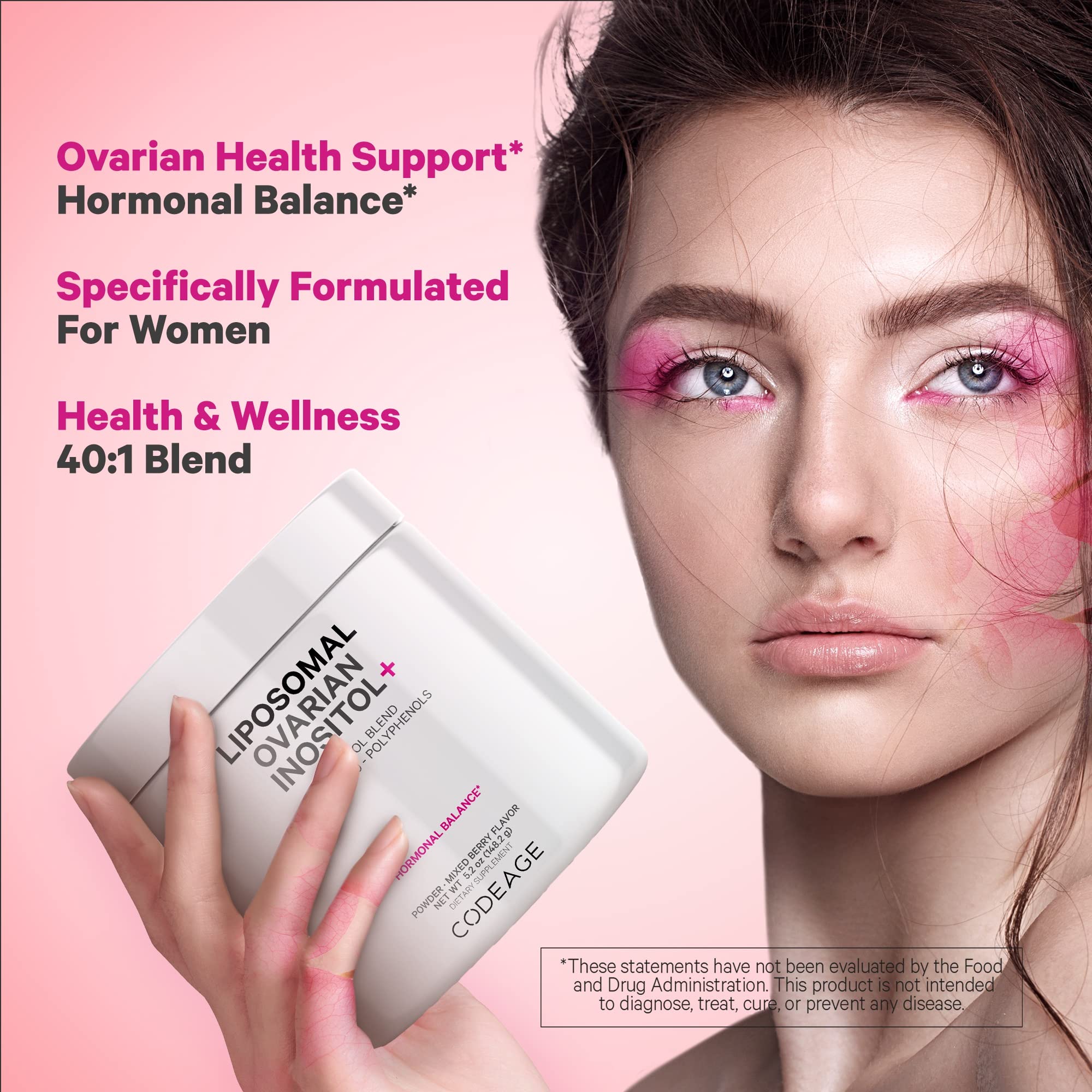 Codeage Liposomal Ovarian Inositol Powder - Myo-Inositol & D-Chiro-Inositol 40:1 Blend, Folate 5-MTHF, CoQ10, Pomegranate & Wild Blueberry - 2-Month Supply - Mixed Berry Flavor - Non-GMO, 60 Servings CodeageAu supplements