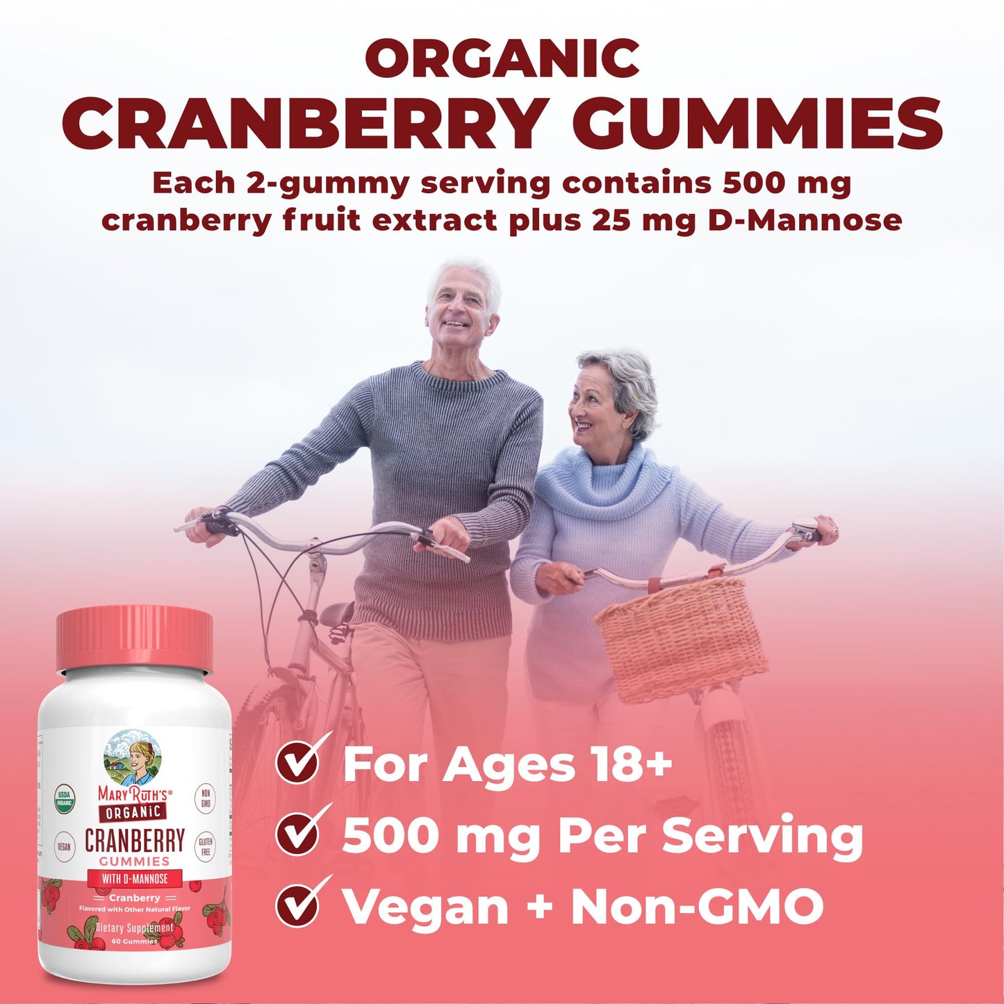 MaryRuth Organics Organic Cranberry Gummies - 500mg Supplement | Urinary Tract Health for Women | with D Mannose | Traditional Use MARYRUTH'SUS supplements