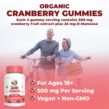 MaryRuth Organics Organic Cranberry Gummies - 500mg Supplement | Urinary Tract Health for Women | with D Mannose | Traditional Use MARYRUTH'SUS supplements
