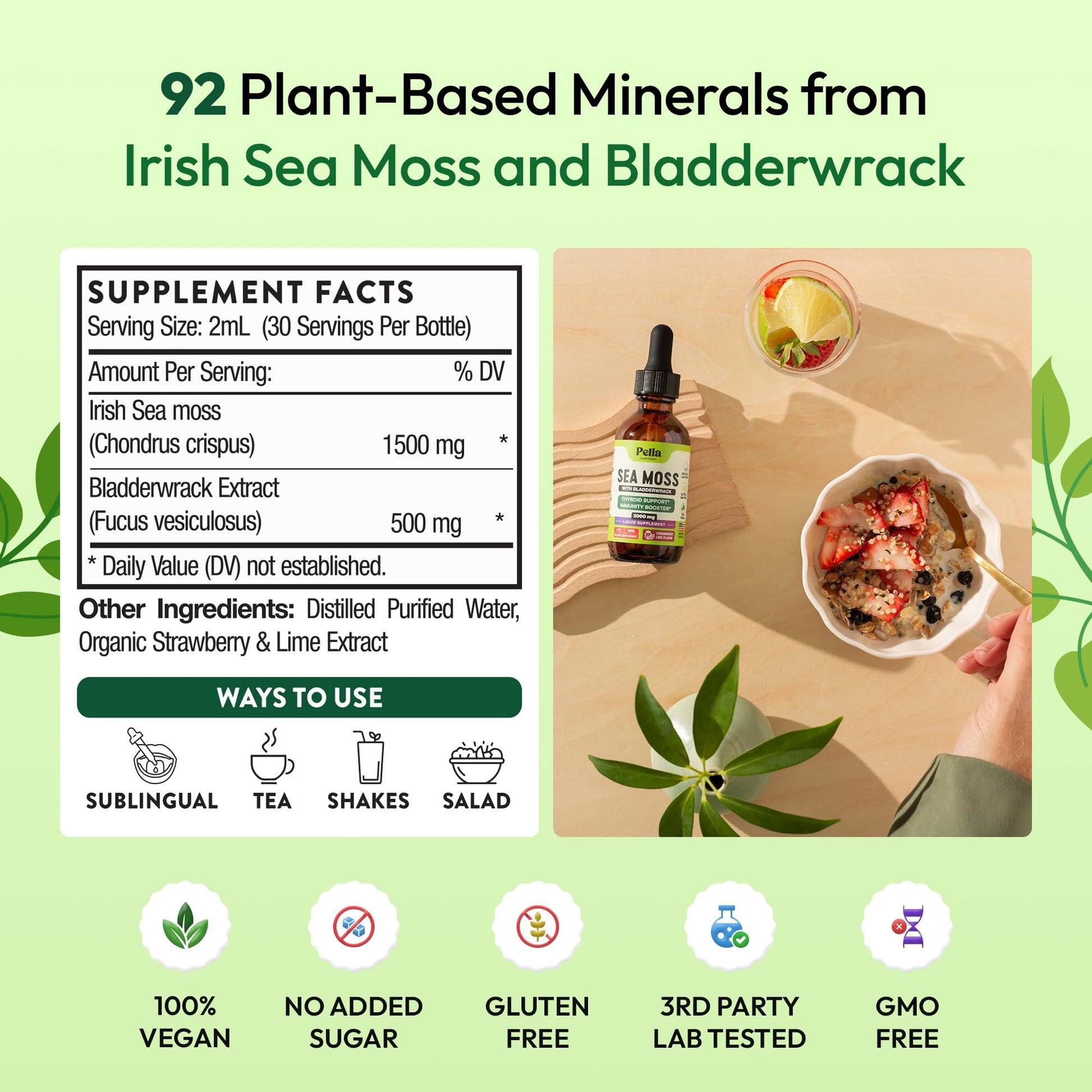 Pella Nutrition Sea Moss Drops with Bladderwrack – 4X Faster Absorption Than Irish Sea Moss Gel Superfood, Gummies, and Capsules – Digestive & Immune Support Supplement (Strawberry Lime, 60mL) Pella NutritionAu supplements