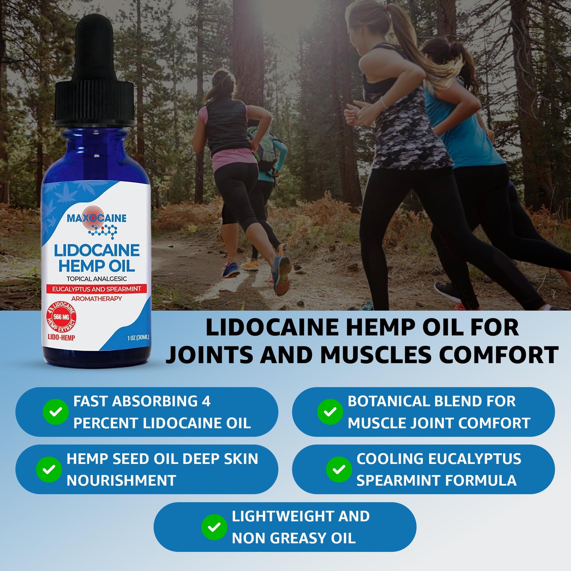 MAXOCAINE Lidocaine Hemp Oil 4% - Maximum Strength Topical Pain Relief, Fast Acting Soothing Oil for Muscle, Joint, Back & Arthritis Support, Cooling Eucalyptus & Spearmint, 1 oz (30 ml) MAXOCAINEAu supplements