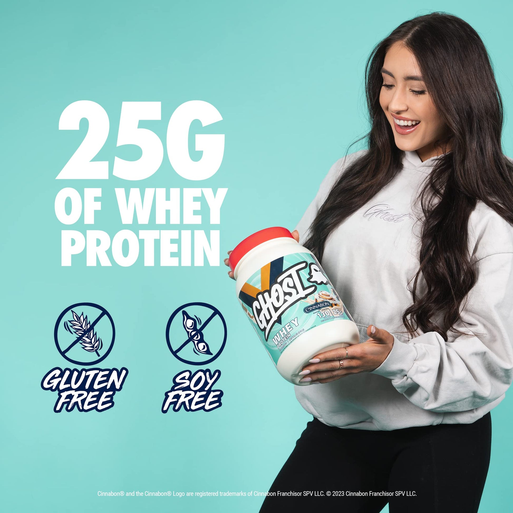 GHOST Whey Protein Powder, Cinnabon - 2LB Tub, 25G of Protein - Cinnamon Roll Flavore GHOSTUS supplements