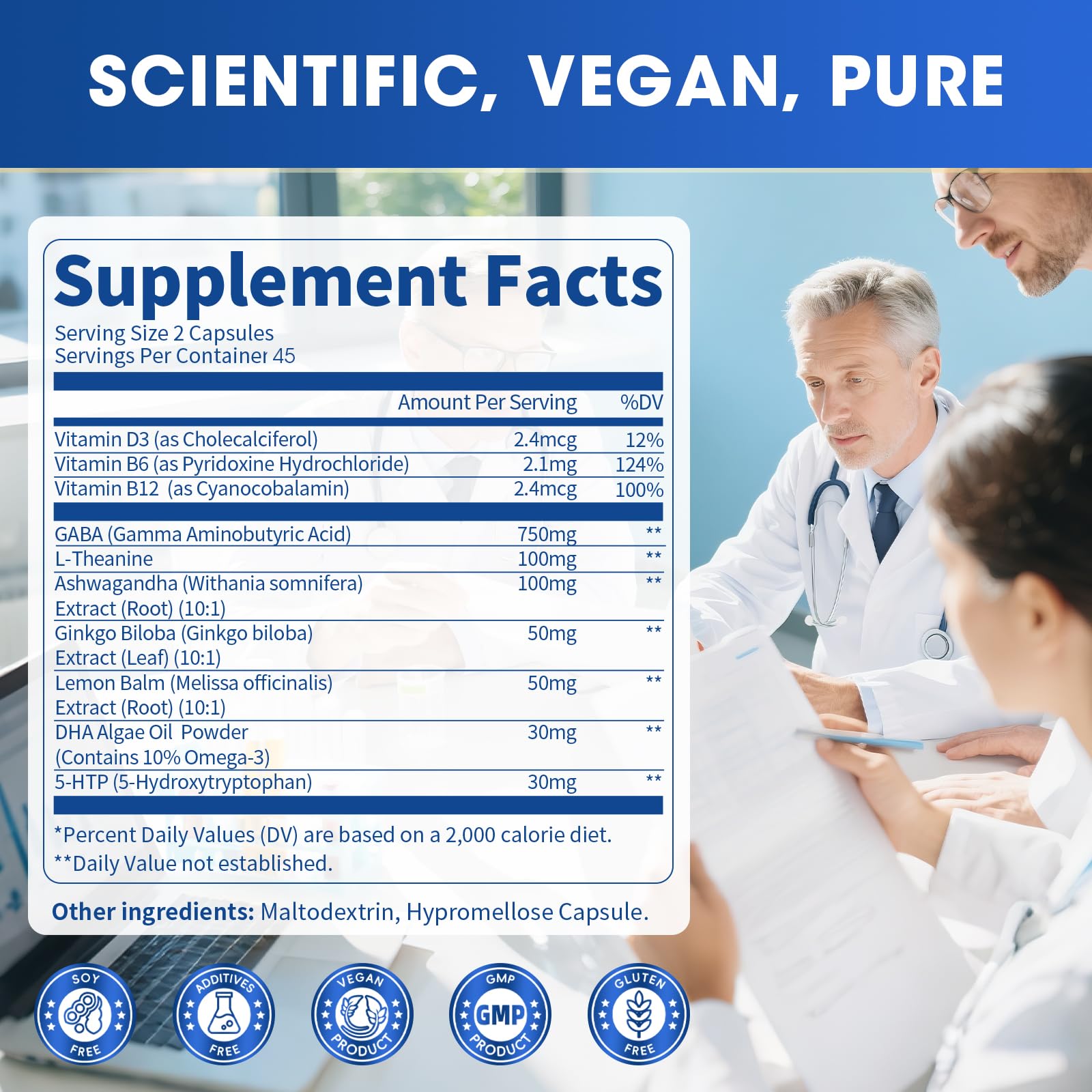 GABA Supplements 750mg with L Theanine, 5HTP, Ashwagandha, Lemon Balm, Ginkgo Biloba, Omega-3, 10 in 1 GABA Calm Capsules for Sleep, Relaxation, Focus, Mood Support, Cortisol Balance - 90CT LukareeAu supplements