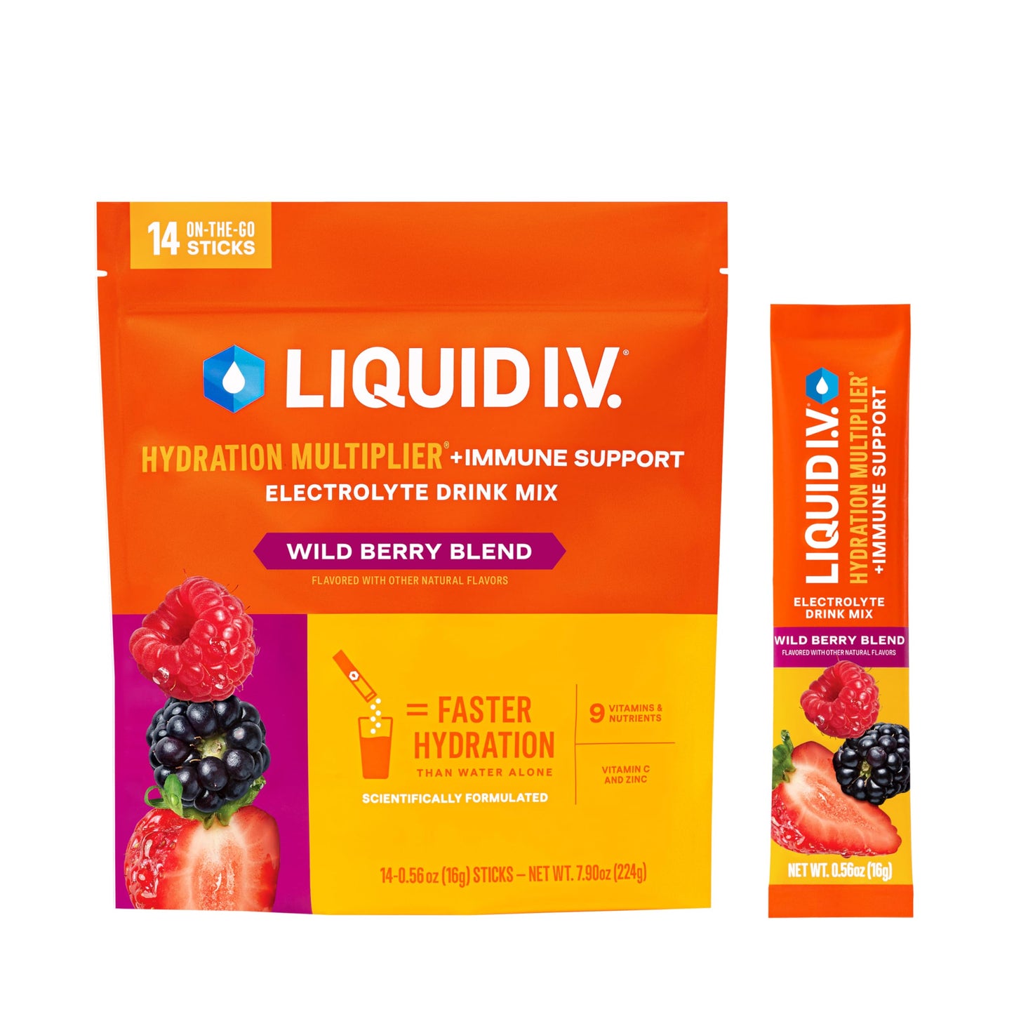 Liquid I.V.® Hydration Multiplier +Immune Support - Wild Berry Blend | Electrolyte Powder Drink Mix | 1 Pack (14 Servings) Liquid I.V.US supplements