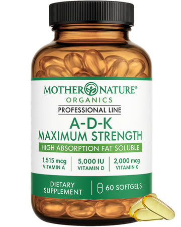 ADK Vitamin Supplement - 5000 IU Vitamin D3 + A & K2 MK-7 - High Absorption for Bone, Heart & Immune Support - Non-GMO (60 Softgels) Mother Nature Organics Superfoods for Organic LivingAu supplements