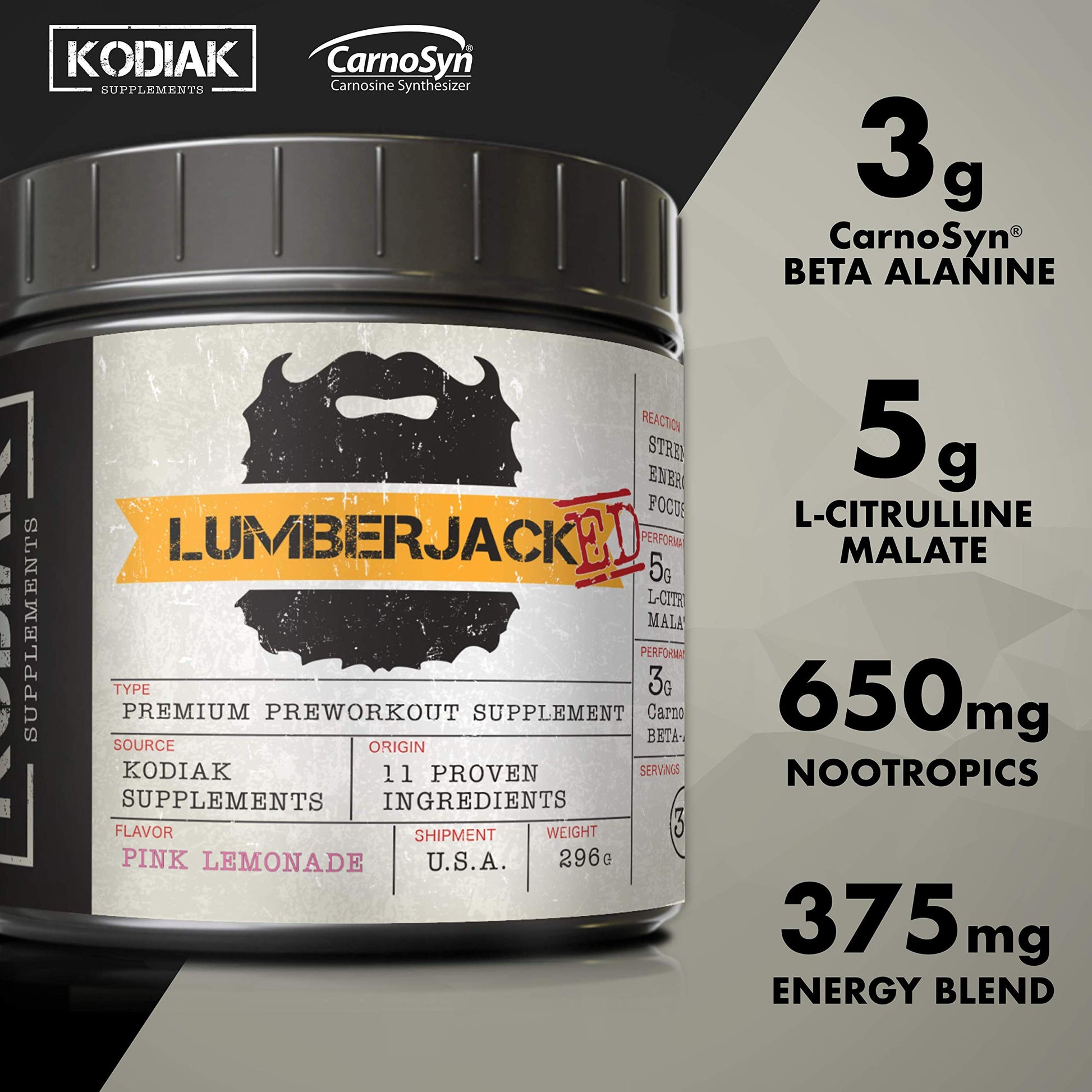 Kodiak Supplements LUMBERJACKED Pre-Workout Supplement with CarnoSyn 30 Servings Kodiak SupplementsAu supplements