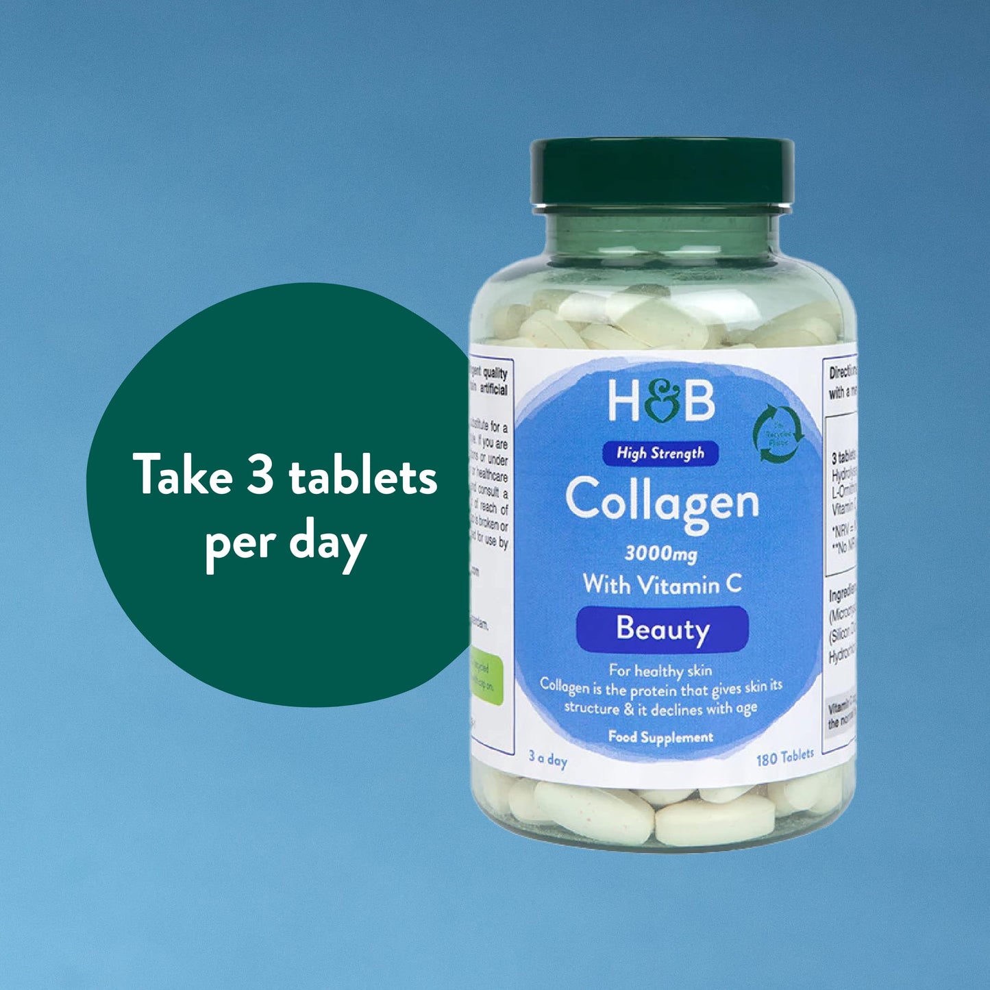 Holland & Barrett Bovine Collagen Tablet 3000mg - Type I Collagen Peptides - Hydrolysed Collagen with Vitamin C - Hair, Skin & Nails Holland & BarrettUS supplements