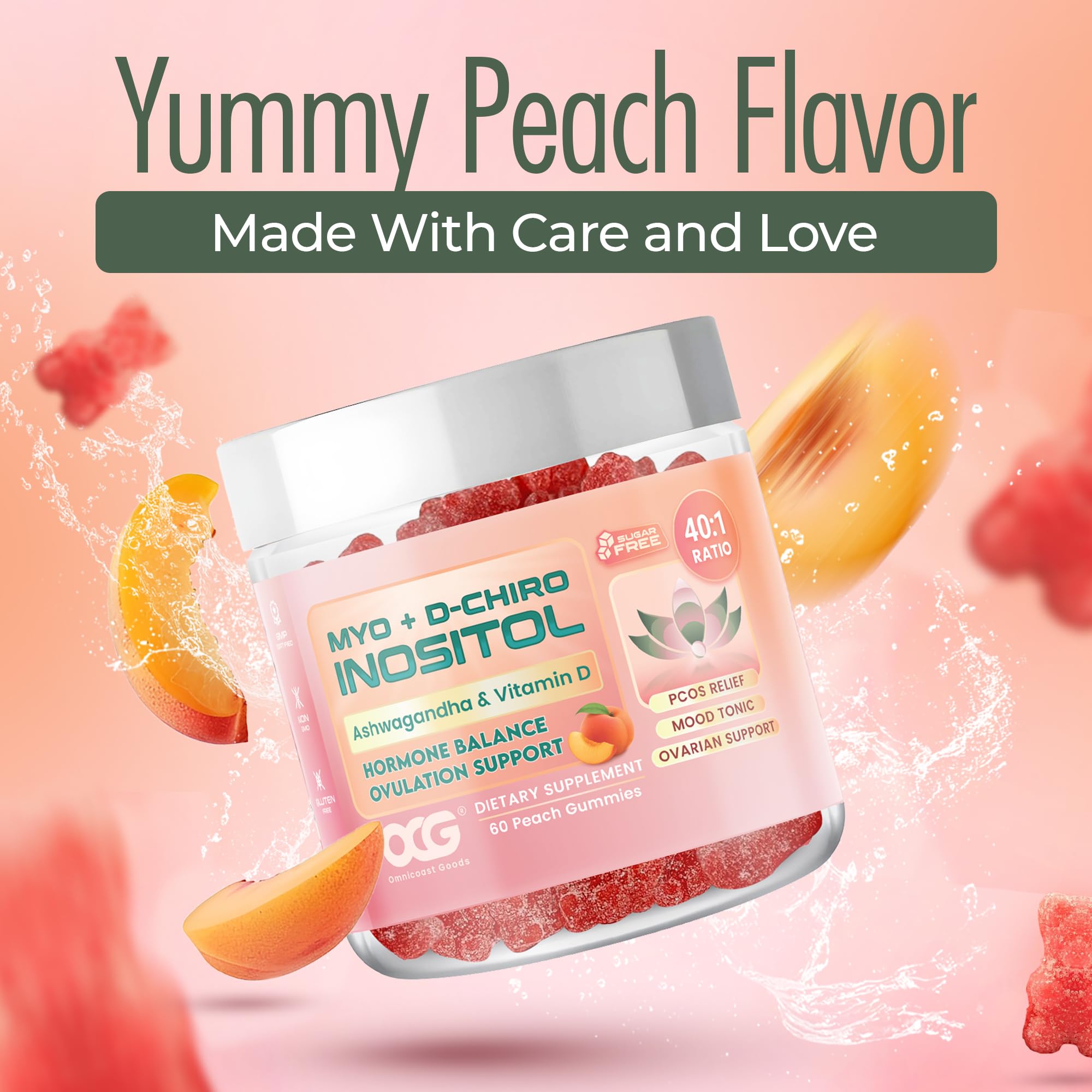 OMNICOAST GOODS, OCG Myo-Inositol & D-Chiro Inositol Gummies with Ashwagandha | PCOS Support | Ovulation & Mood Support, 40:1 Ratio Inositol for Hormone Balance, Sugar-Free, Non-GMO (60 Gummies) OMNICOAST GOODS, OCGAu supplements