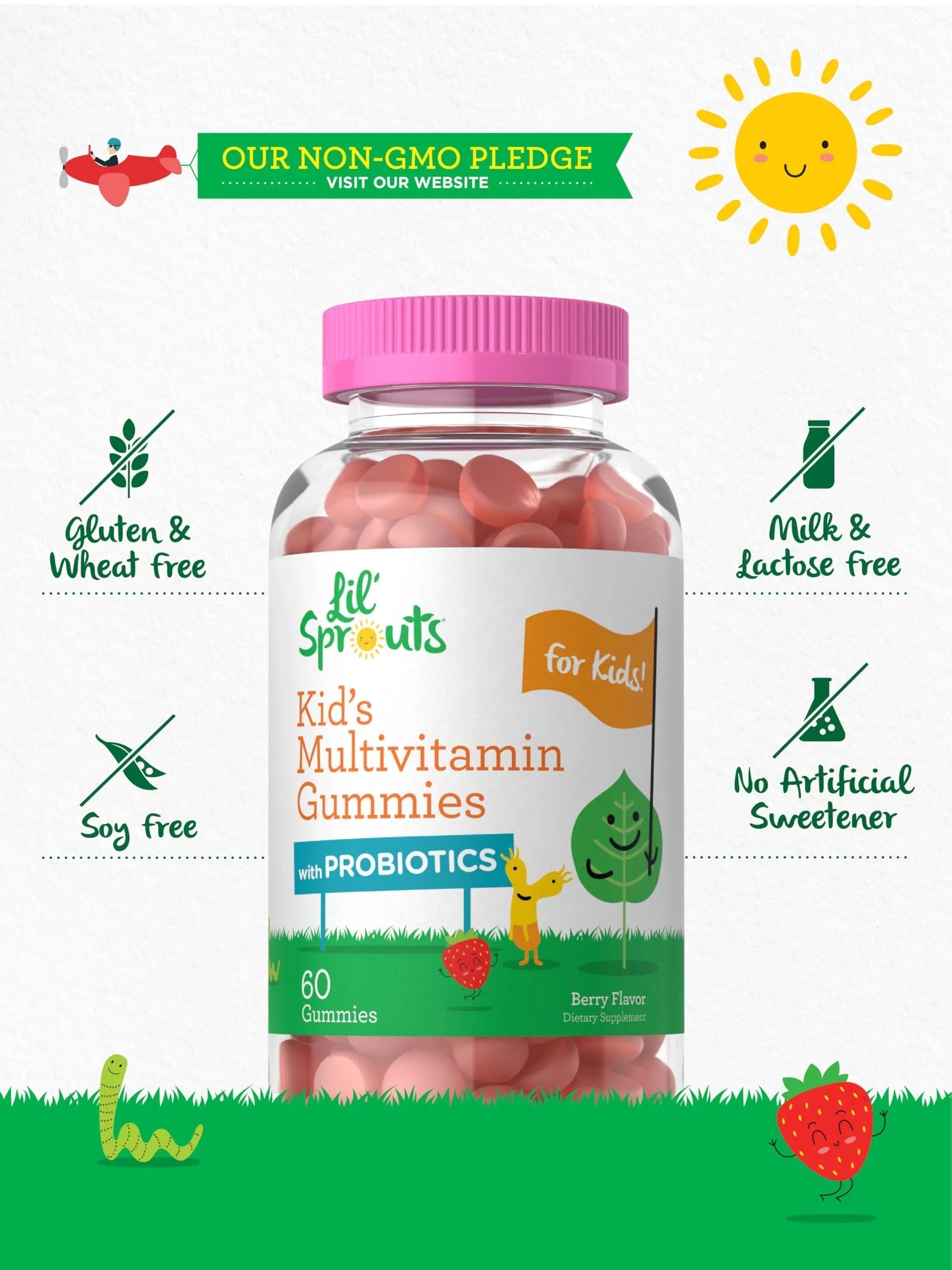 Carlyle Kids Multivitamin Gummies with Probiotics | 60 Chewables | Berry Flavor | Vegetarian, Non-GMO, Gluten Free Children's Supplement | by Lil' Sprouts | CarlyleAu supplements