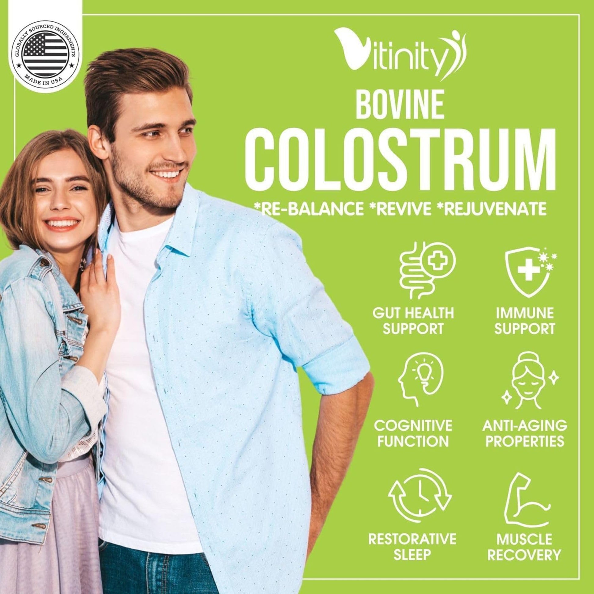 VITINITY Grass Fed Bovine Colostrum Powder for Humans 3000 mg - Natural IgG Colostrum Supplement Gut Health, Immune Support, Muscle Recovery, Wellness | Pure Colostrum Superfood,Unflavored 2 Pack VITINITYAu supplements