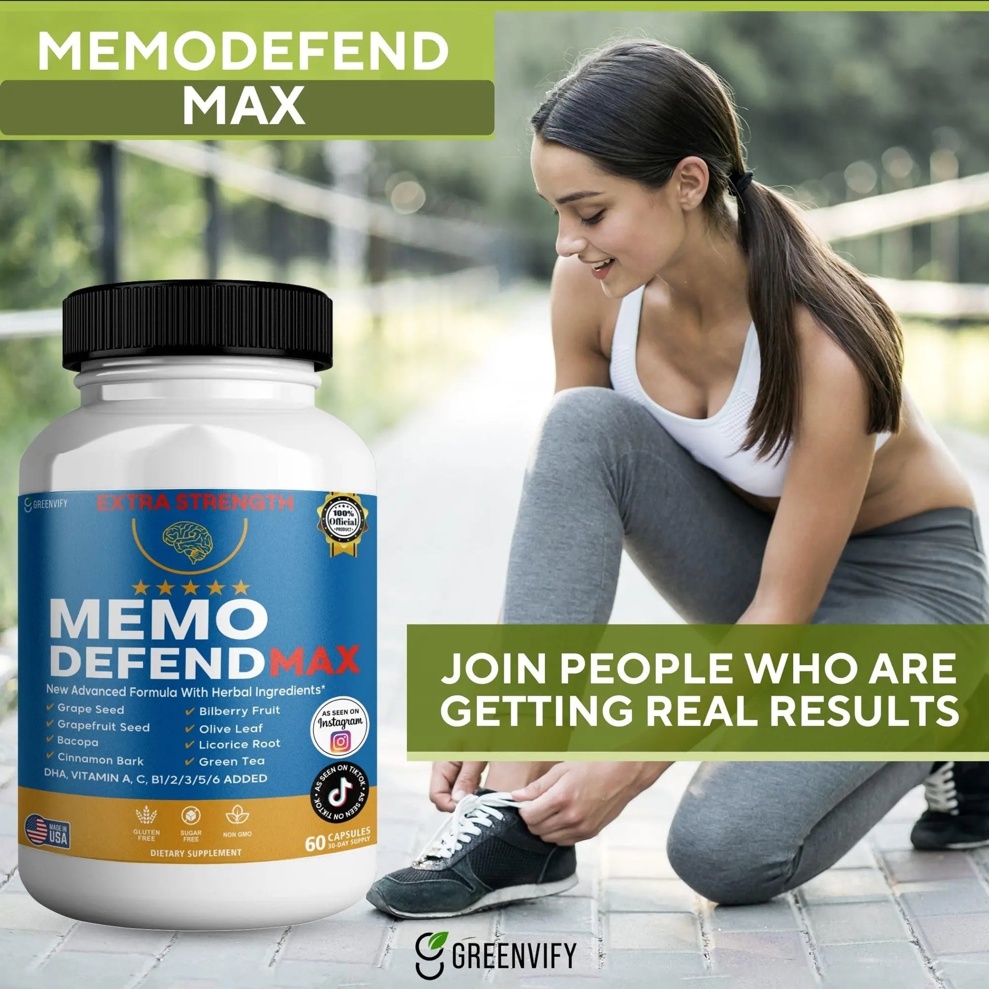 Memo Defend Max Memory Support Supplement, 60 Capsules, with Vitamins A C D E B Complex, DHA, Bacopa, Grapefruit Seed (1) GREENVIFYnz supplements