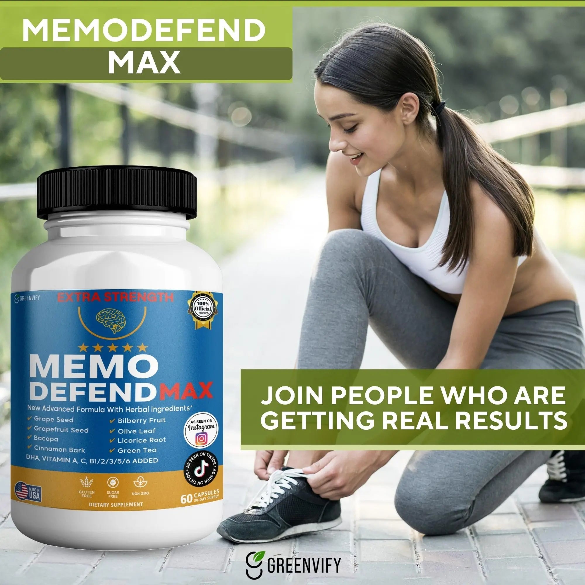 Memo Defend Max Memory Support Supplement, 60 Capsules, with Vitamins A C D E B Complex, DHA, Bacopa, Grapefruit Seed (1) GREENVIFYnz supplements