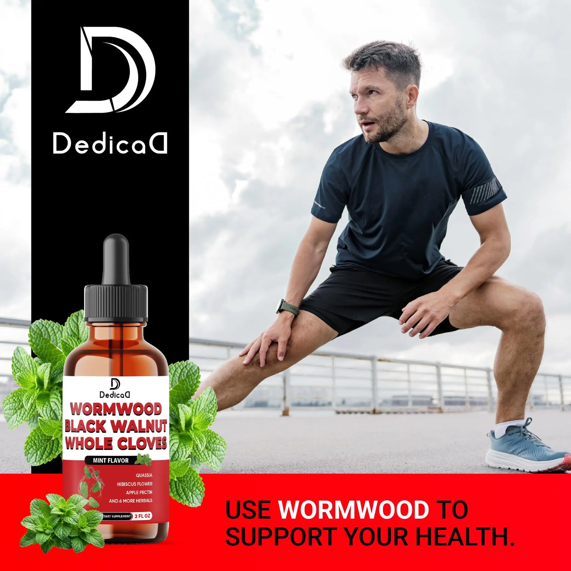 DEDICAD 12in1 Wormwood Liquid Drops Added Black Walnut, Whole Cloves and 9 More Herbs - 2 Fl Oz - 60 Days Supply - Mint Flavor DEDICADnz supplements