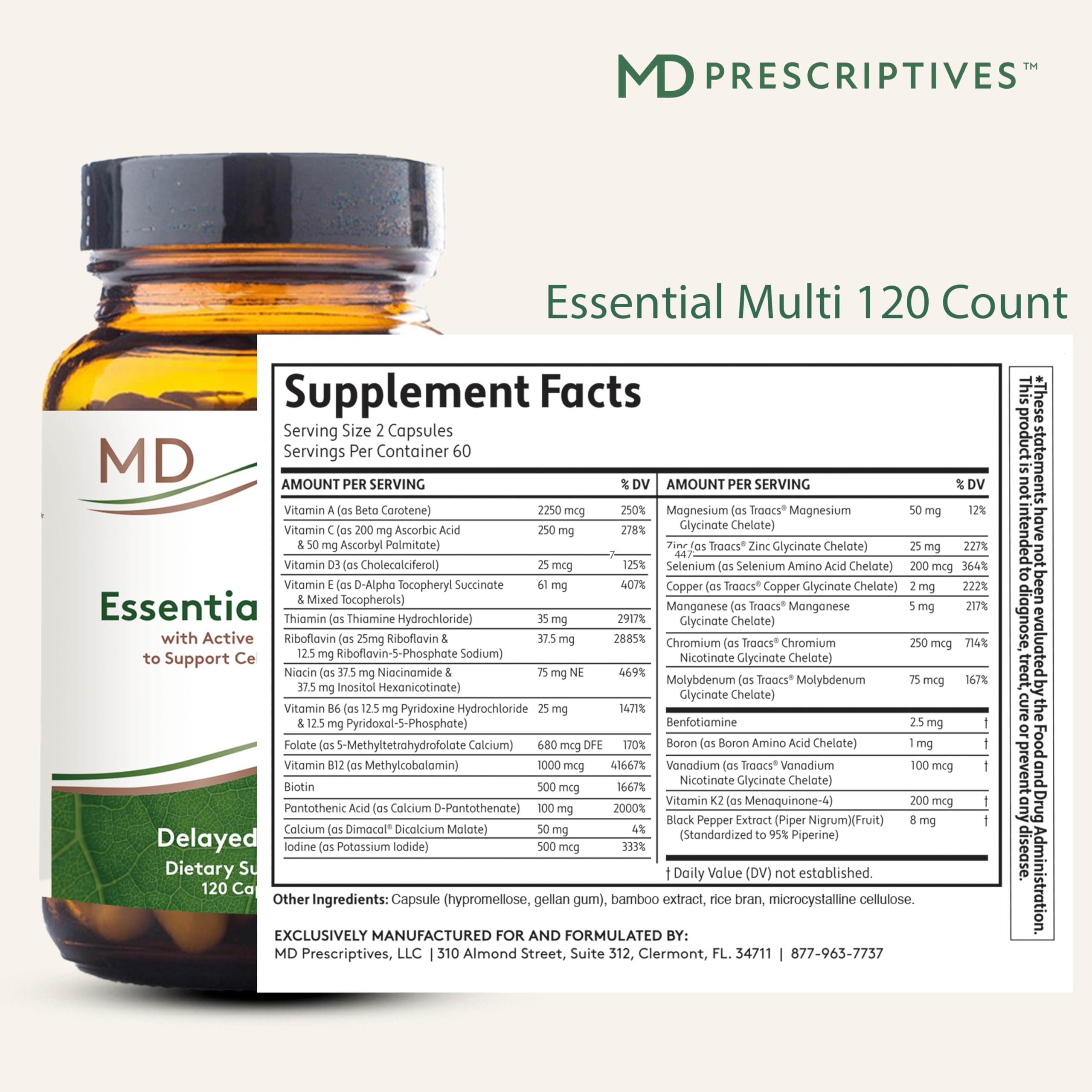 MD Prescriptives - Essential Multi (Delayed Release) - Multivitamin Mineral Complex Supplement for Enhanced Hormone Support - 120 Capsules MD PrescriptivesAu supplements
