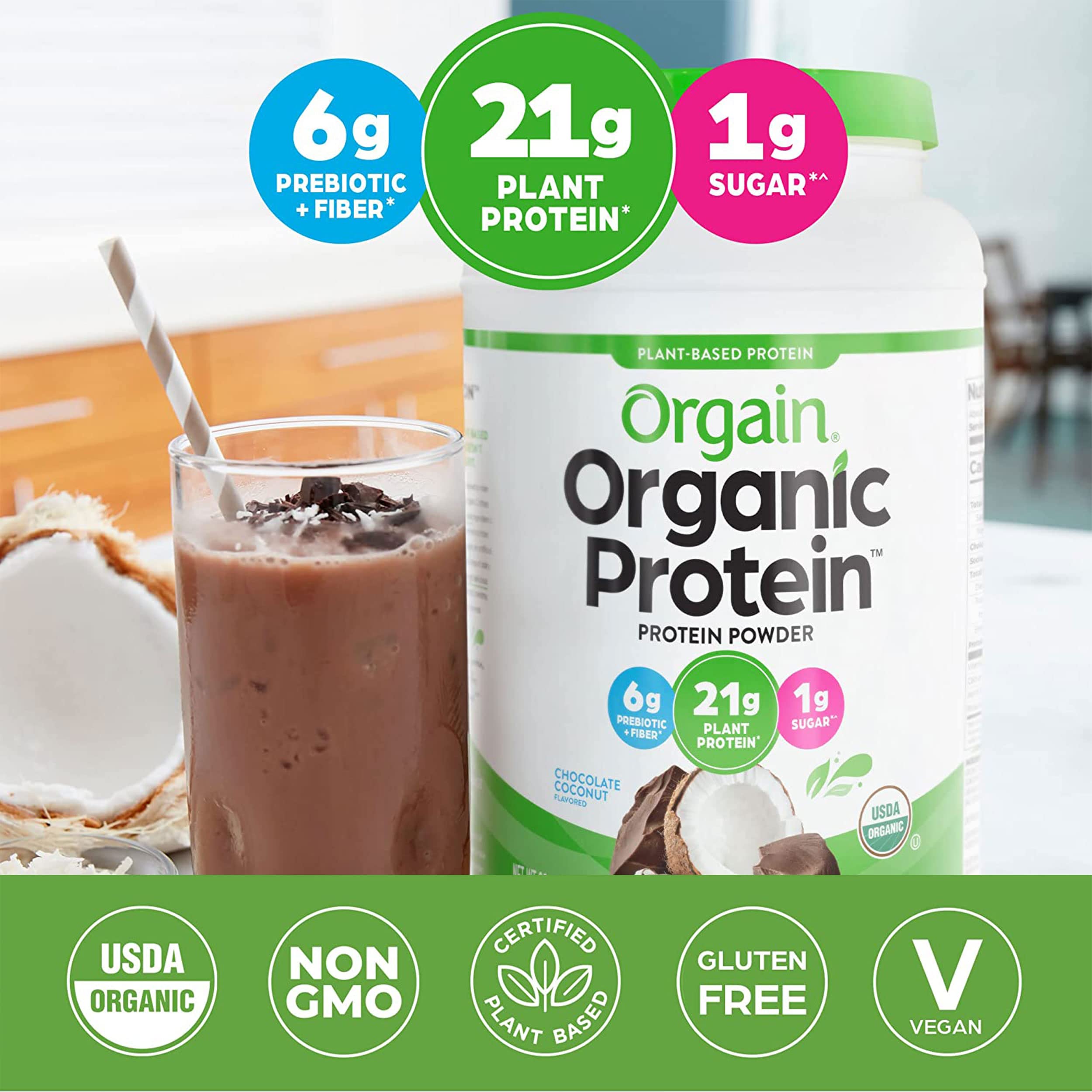 Orgain Organic Vegan Protein Powder, Chocolate Coconut - 21g of Plant Based Protein OrgainUS supplements