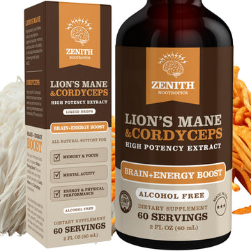 Zenith Nootropics Lion’s Mane & Cordyceps Supplement – Brain & Energy Support – Focus, Memory, Clarity, Immunity – Vegan, Alcohol-Free Tincture – Up-to 2-Month Supply, 2 fl oz Zenith NootropicsAu supplements