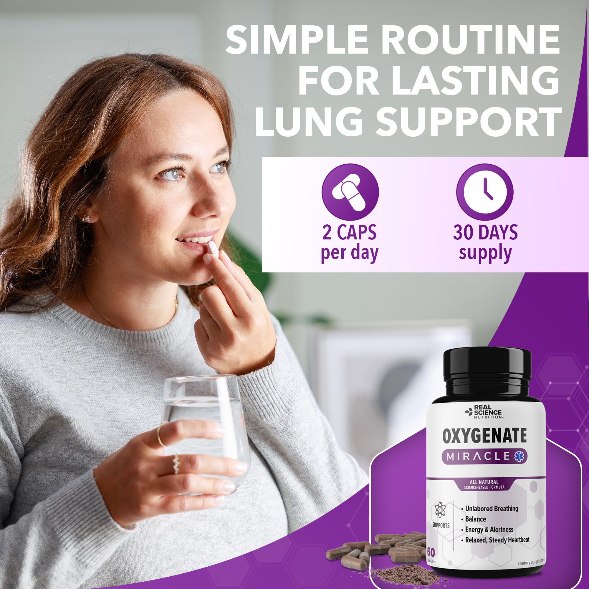 Real Science Oxygenate Miracle – Daily Lung & Circulation Support Supplement for Breathing Comfort and Energy – Supports Respiratory Function and Overall Wellness, 60 Caps Real Science NutritionAu supplements