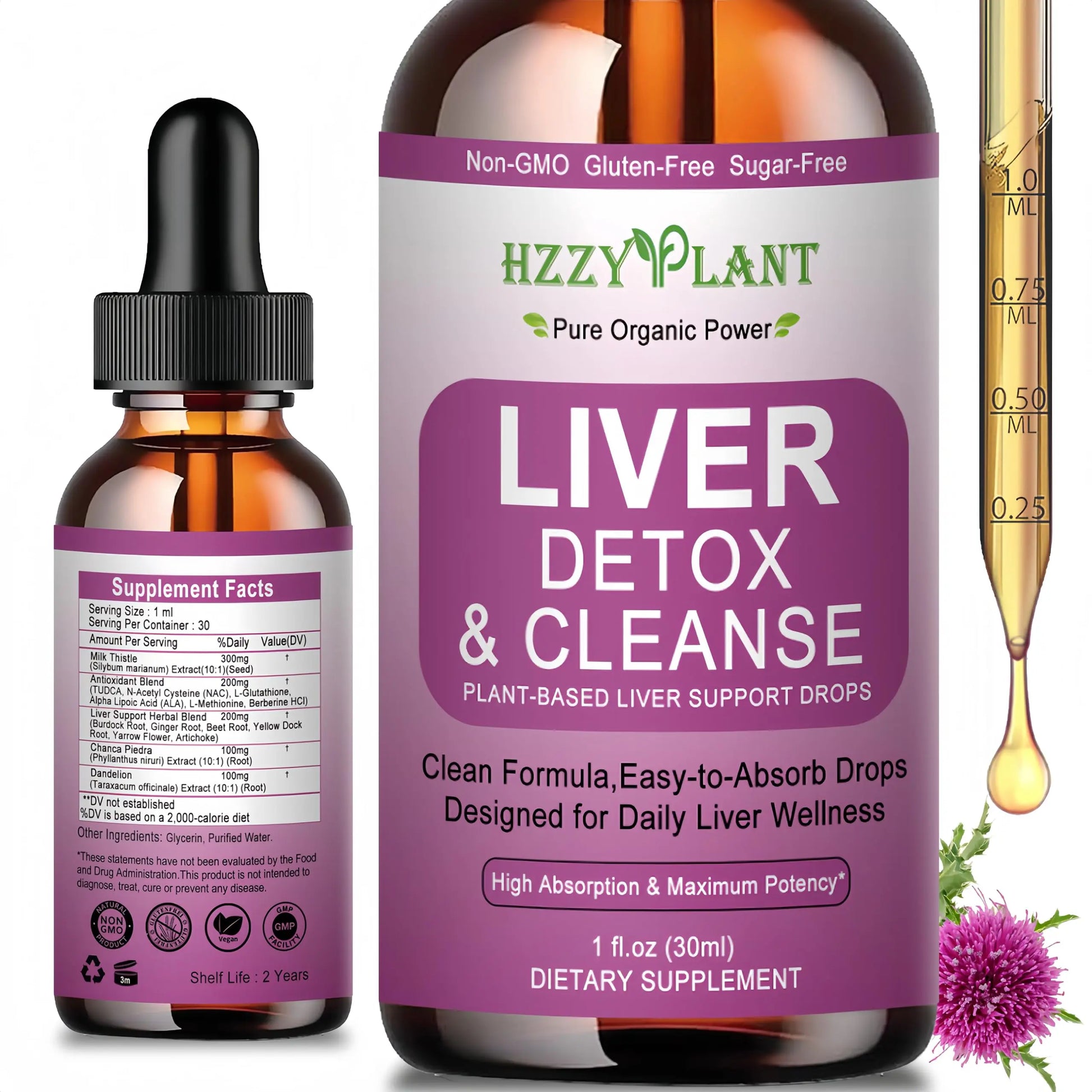 Liver Cleanse Detox & Repair Drops - Liquid Liver Support Tincture with Milk Thistle, Dandelion, Artichoke, TUDCA, NAC, Chanca Piedra - 15-in-1 Advanced Liver Detox Health Supplement - Vegan, Non-GMO HZZYPLANTAu supplements