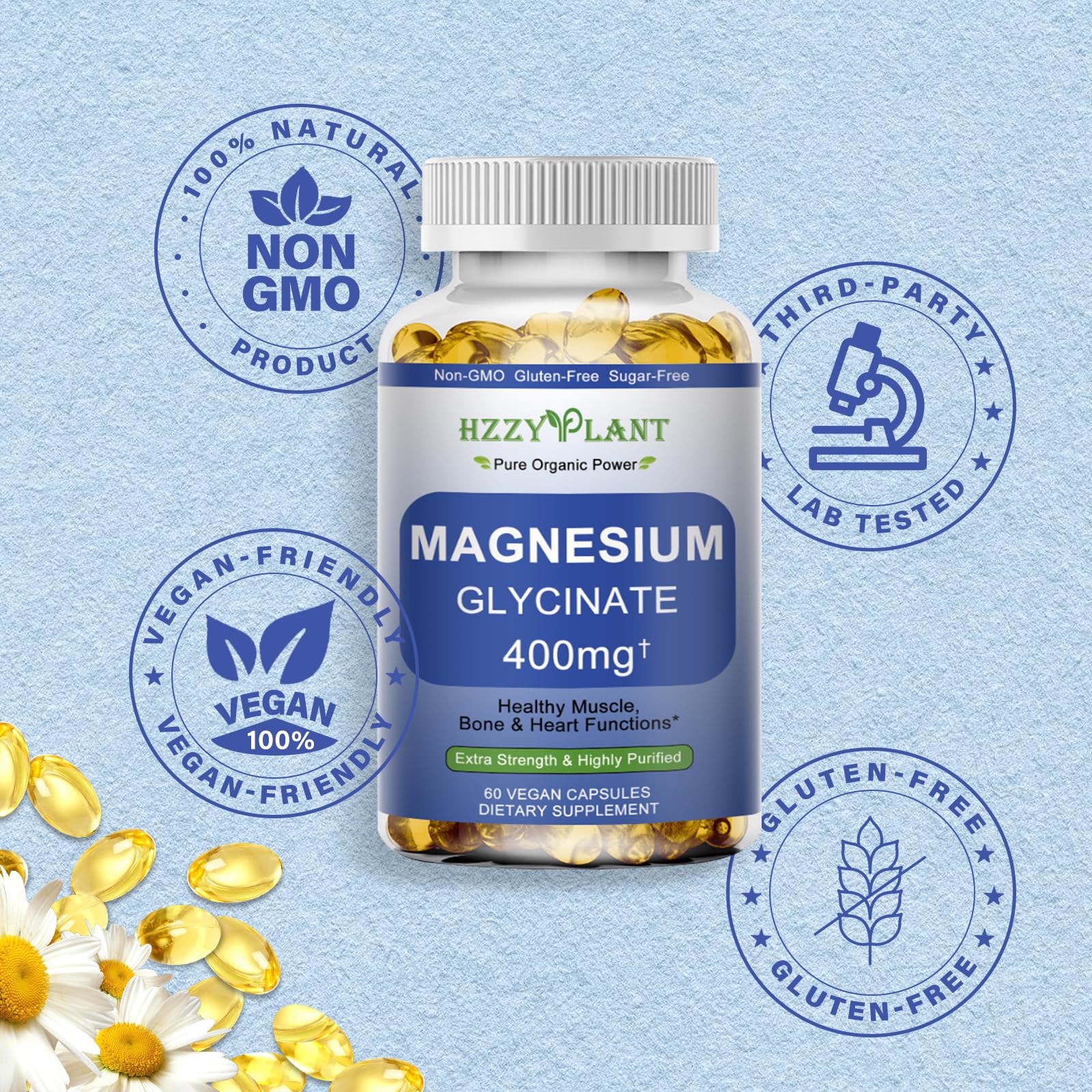 Magnesium Glycinate Softgels, High Absorption Magnesium Glycinate 400mg Supplement for Muscle, Heart, Sleep & Bone Support, Bisglycinate Softgel Capsules Supplement, Vegan, Non-GMO, 2 Month Supply HZZYPLANTAu supplements