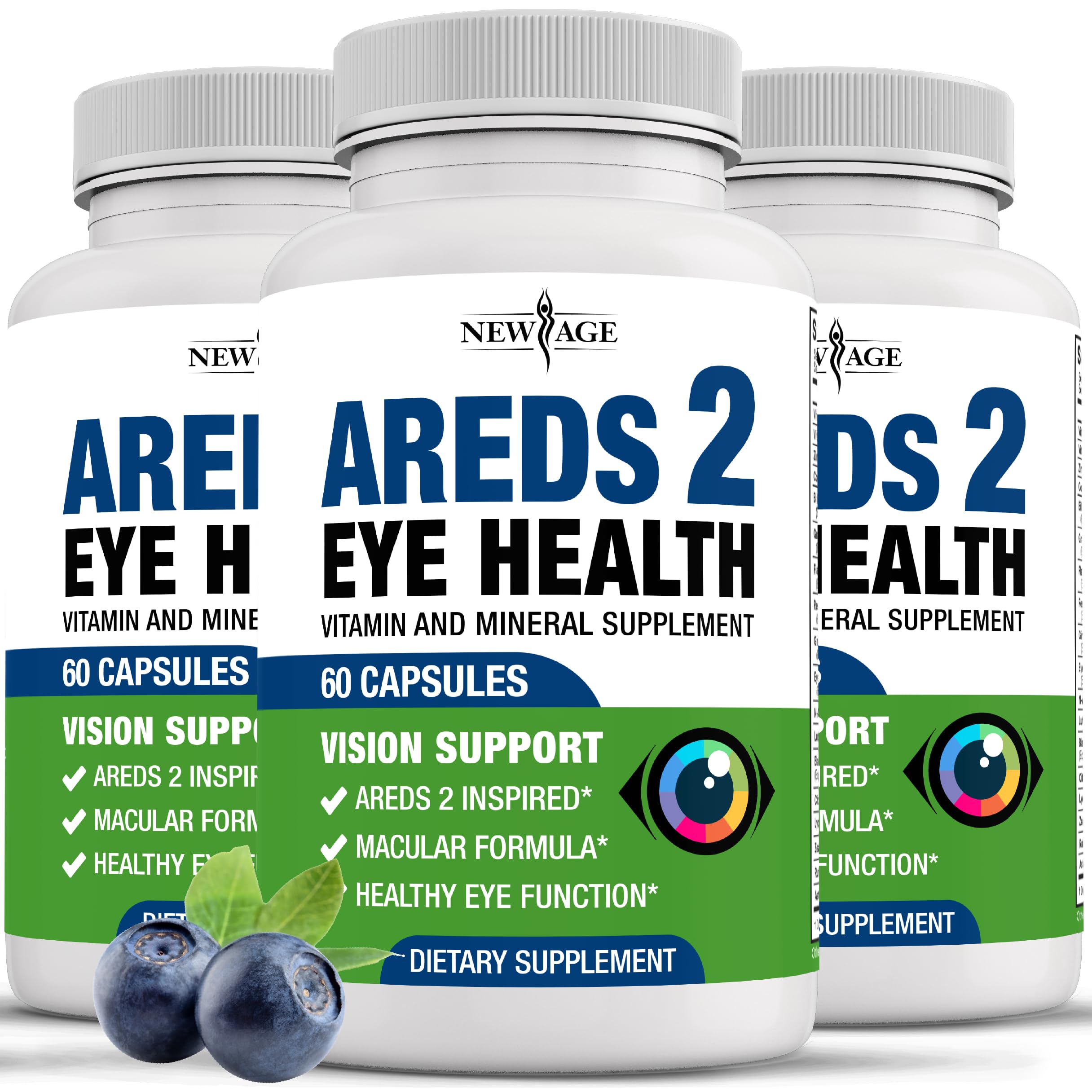 NEW AGE AREDS 2 Eye Vitamins - Lutein, Zeaxanthin, Bilberry, Astaxanthin Mineral Vision Supplement - 180 Count NEW AGEAu supplements