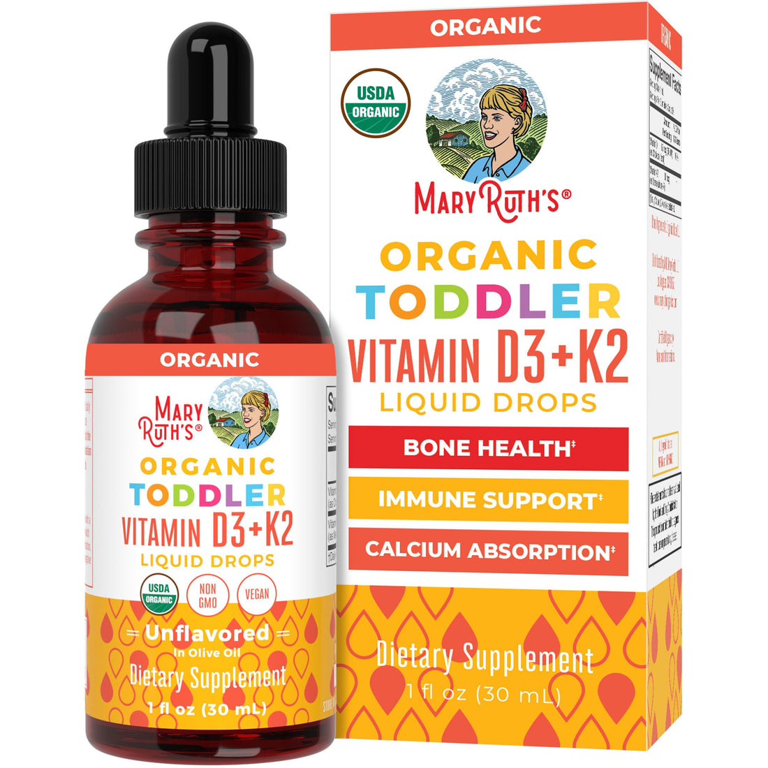 MaryRuth Organics Vitamin D3 | Vitamin K2 | Vitamin D3 K2 Drops | K2 D3 Vitamin Liquid Supplement for Toddlers | Kids Supplement for Calcium Absorption Strong Bones | Vegan | Gluten Free | 1 Fl Oz MARYRUTH'SUS supplements