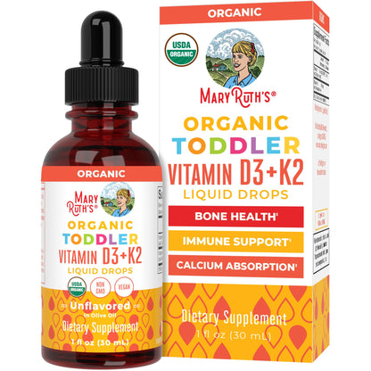 MaryRuth Organics Vitamin D3 | Vitamin K2 | Vitamin D3 K2 Drops | K2 D3 Vitamin Liquid Supplement for Toddlers | Kids Supplement for Calcium Absorption Strong Bones | Vegan | Gluten Free | 1 Fl Oz MARYRUTH'SUS supplements