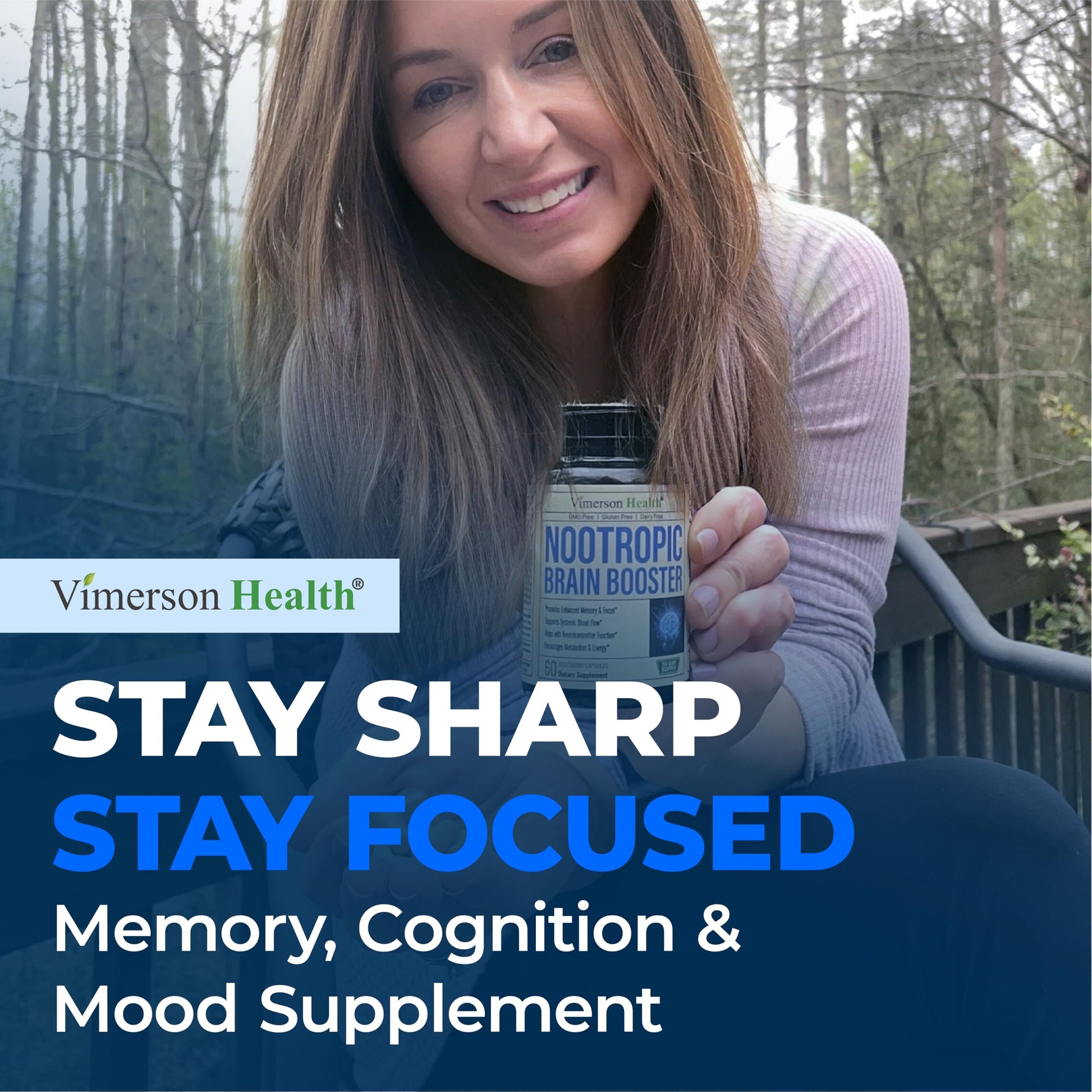 Nootropics Brain Support Supplement - Nootropic Brain Booster for Improved Focus, Concentration & Memory. Brain Nootropic for Brain Health, Mood & Energy Support. Non-GMO. Made in the USA. 60 Capsules Vimerson HealthAu supplements