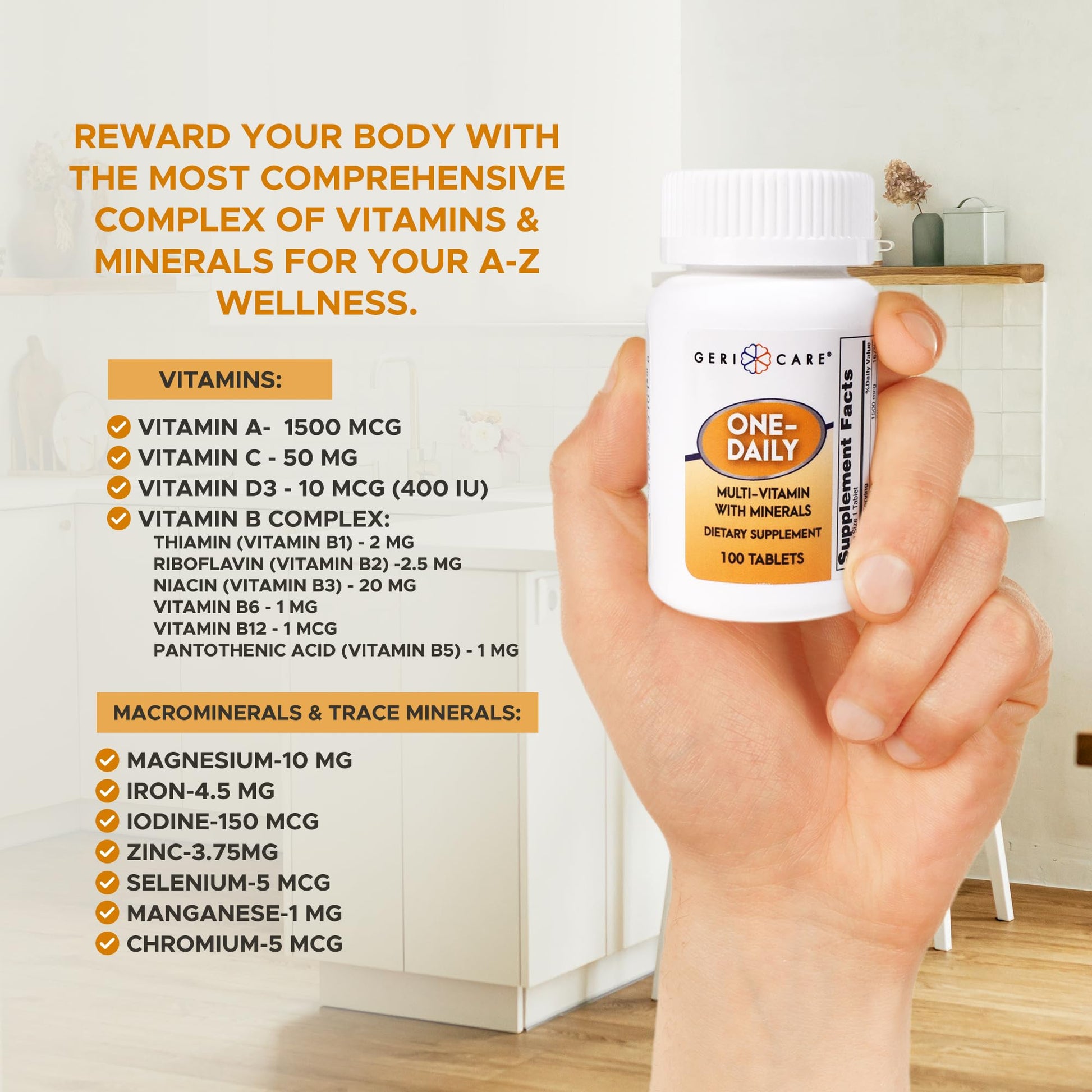 One-Daily Multivitamins with Minerals for Men & Women (100 Tablets) by GeriCare| High-Potency Multi-Vitamin & Multimineral Dietary Supplement for Immunity, Energy| Complete Daily Nutritional Support GeriCareAu supplements