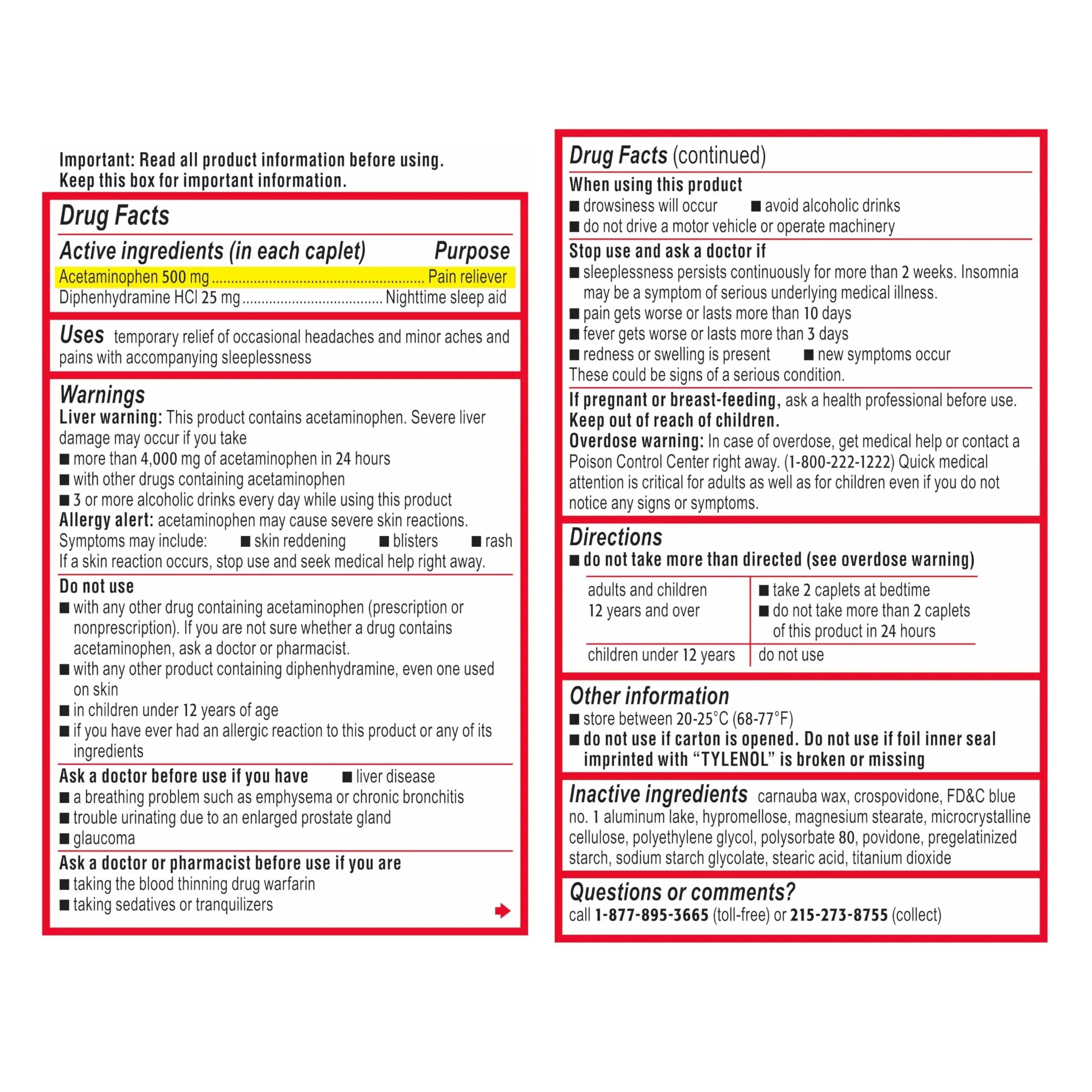 Tylenol PM Extra Strength Nighttime Pain Reliever & Sleep Aid Caplets, Fast, Strong Pain Relief, 500 mg Acetaminophen & 25 mg Diphenhydramine HCl, Non-Habit Forming Medicine for Aches & Cramps, 100 Ct TylenolAu supplements
