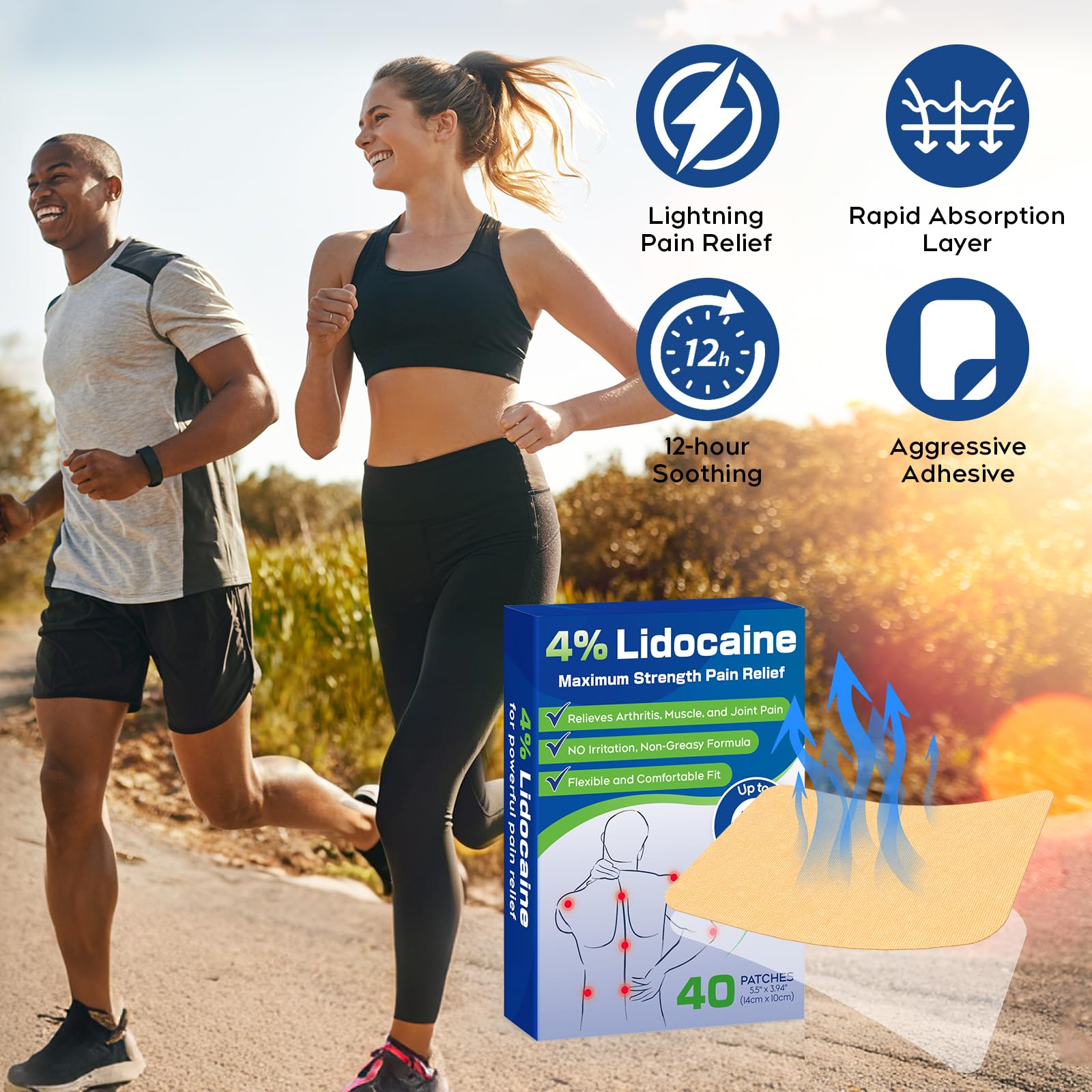 Uposiut Lidocaine 4% Patches - Extra Strength Lidocaine Patches (40 Patches), for Neck, Shoulder, Back, Knee, and Ankle Muscles, 12-Hour Effectiveness-A001L UposiutAu supplements