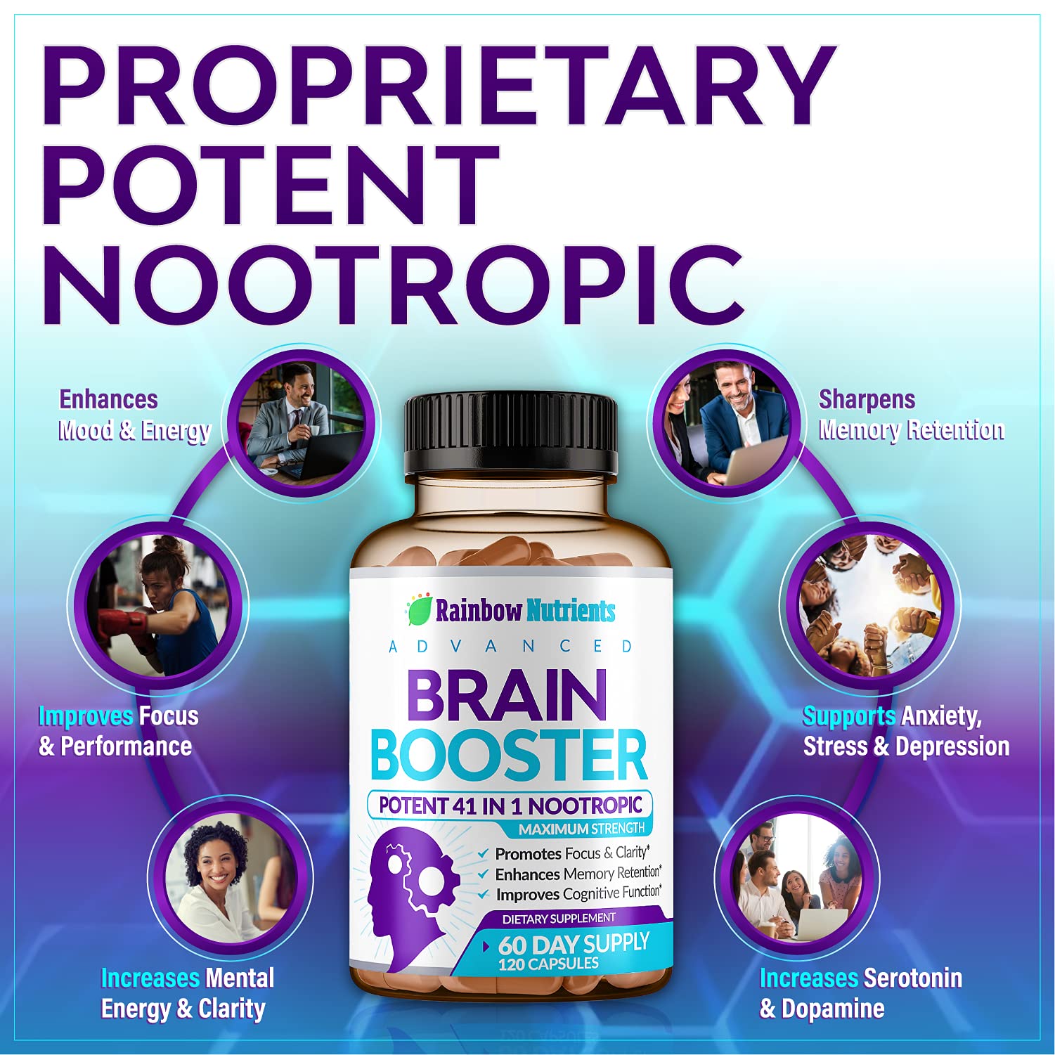 40-in-1 Brain Booster Supplements for Memory, Focus, Clarity, Energy, Performance Rainbow Nutrients, LLCUS supplements