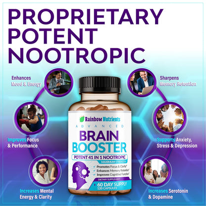 40-in-1 Brain Booster Supplements for Memory, Focus, Clarity, Energy, Performance Rainbow Nutrients, LLCUS supplements