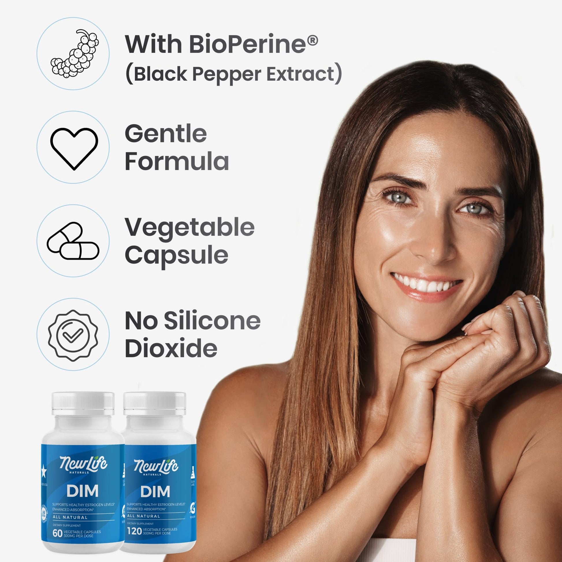 NewLife Naturals DIM Supplement 300mg for Women & Men - Hormonal Acne, Estrogen Balance Pills, Post Menopause Relief | Healthy Estrogen Level | Hormonal Balance - Bioperine | PCOS - 60 Day Supply NewLife NaturalsAu supplements