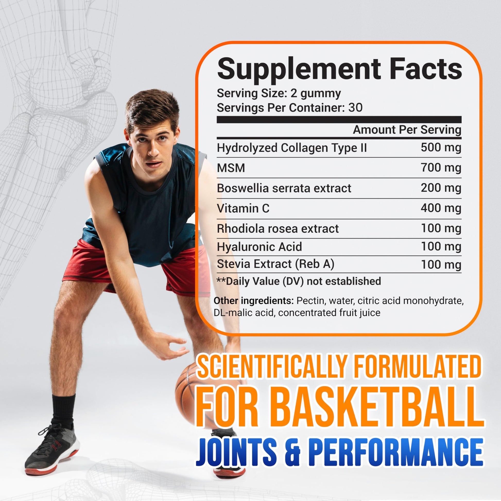 MYRELI Hydrolyzed Collagen Type II 500mg, MSM 700mg, Boswellia 200mg, Vitamin C 400mg, Rhodiola 100mg, Hyaluronic Acid 100mg, Joint Mobility, Flexibility, Basketball Athletes, Vegan, Non GMO, 60 Gummy MYRELIAu supplements