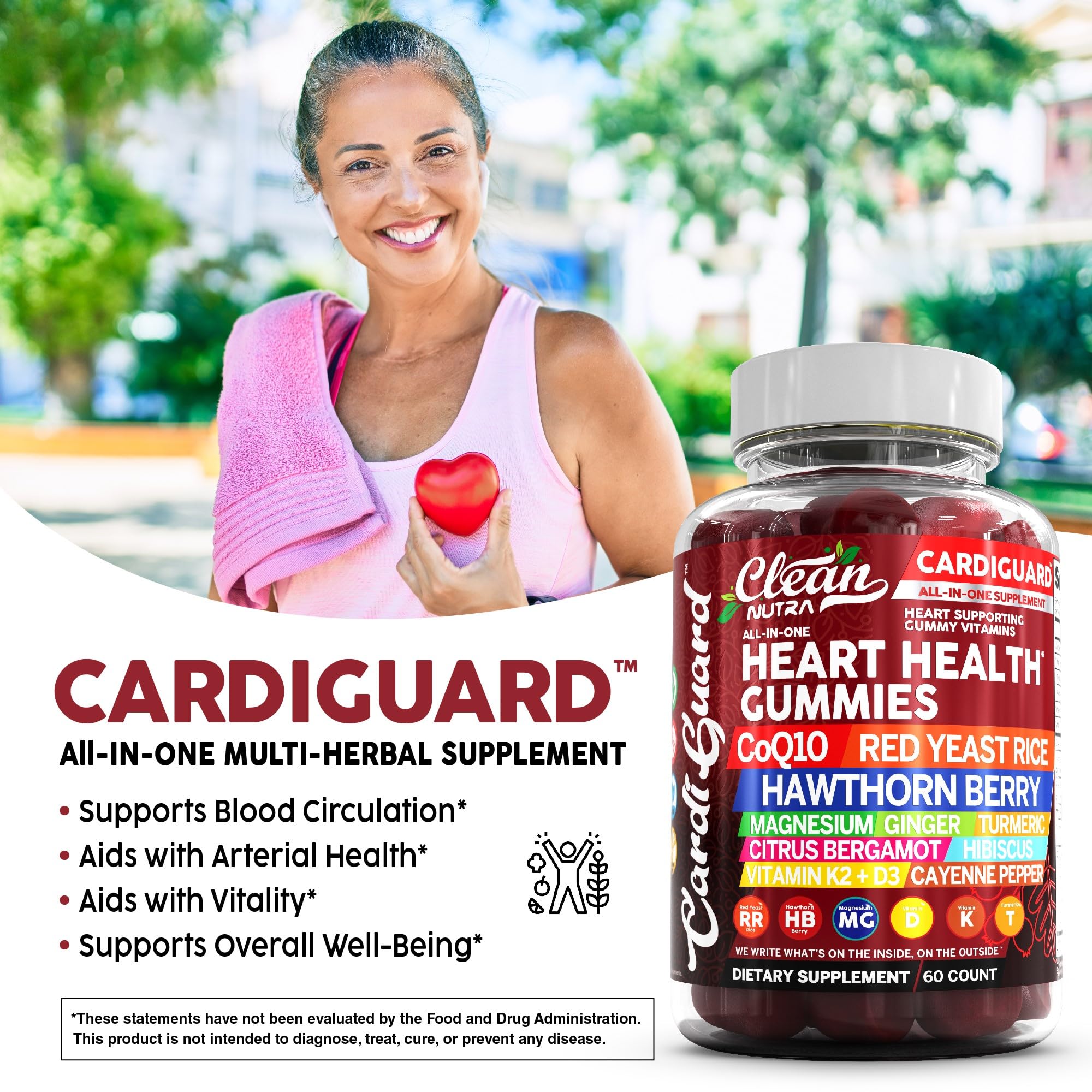 Clean Nutraceuticals Coq10 Gummies | Red Yeast Rice Hawthorn Berry Ginger Turmeric Citrus Bergamot Hibiscus Vitamin K2+D3 Magnesium Glycinate Cayenne Pepper Fenugreek Orange Flavor CardiGuard Clean NutraceuticalsAu supplements