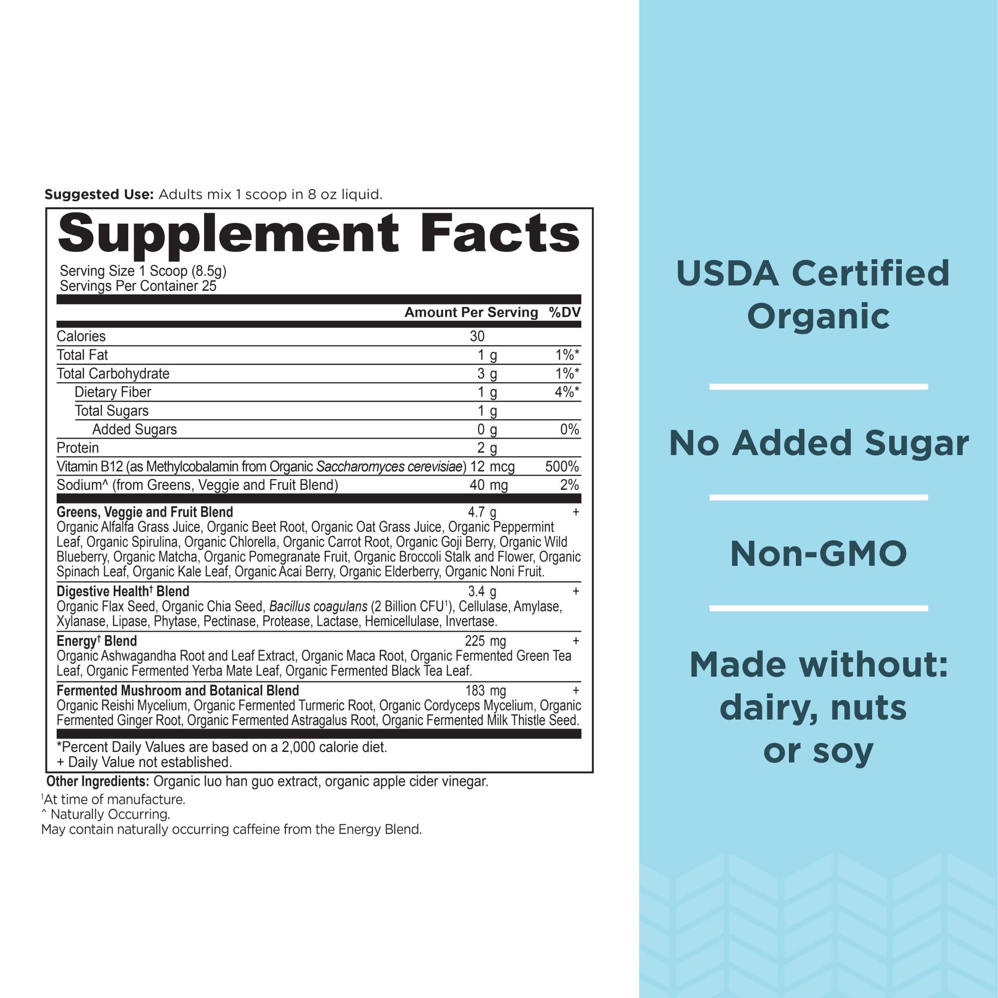 Ancient Nutrition Supergreens Energizer Powder, Organic Superfood Powder with Caffeine Ancient NutritionUS supplements