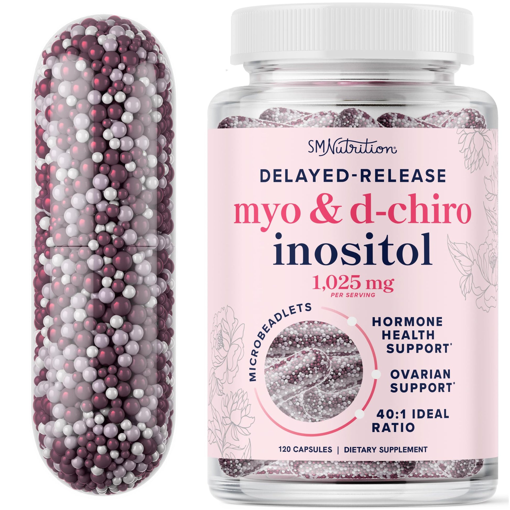 Myo-Inositol & D-Chiro Inositol for Hormone Balance for Women | Microbeadlets to Regulate Menstrual Cycle & Support Ovarian Health | 40:1 Ratio Myo & D Chiro | Non-GMO | 120 Ct (1 Month Supply) SMNutritionAu supplements