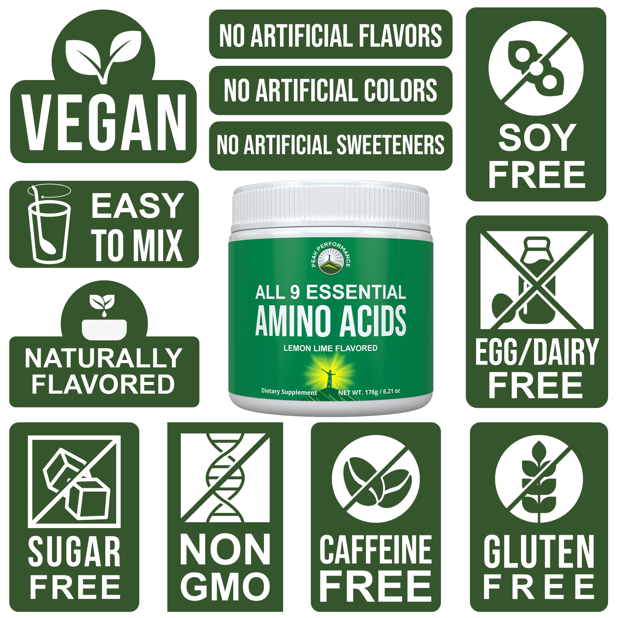 All 9 Essential Amino Acids Powder. Pre + During + Post Workout with EAAs + BCAAs for Energy, Muscle Growth, and Recovery. Non-GMO BCAA and EAA Powders for Men + Women. 3rd Party Tested. Lemon Lime Peak PerformanceAu supplements