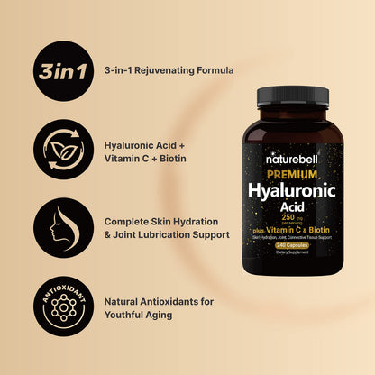 NatureBell 2 Pack Plant Based Hyaluronic Acid Supplements 250mg with 25mg Vitamin C NatureBellUS supplements