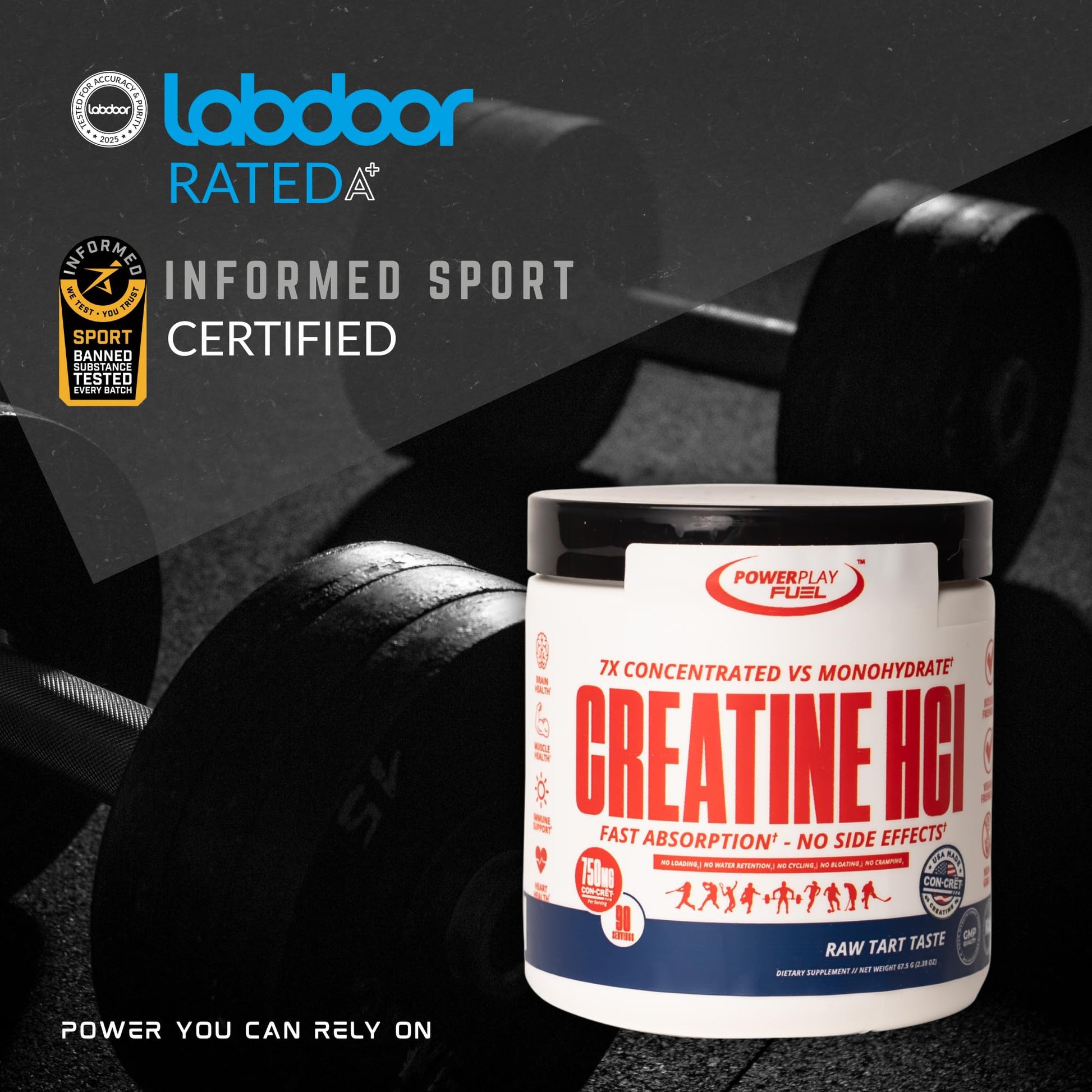 CREATINE HCl Powder for Men and Women, Muscle Strength, Brain Performance, Heart Health & Immune Support - Raw Tart Taste, 90 Servings POWER PLAY FUELAu supplements