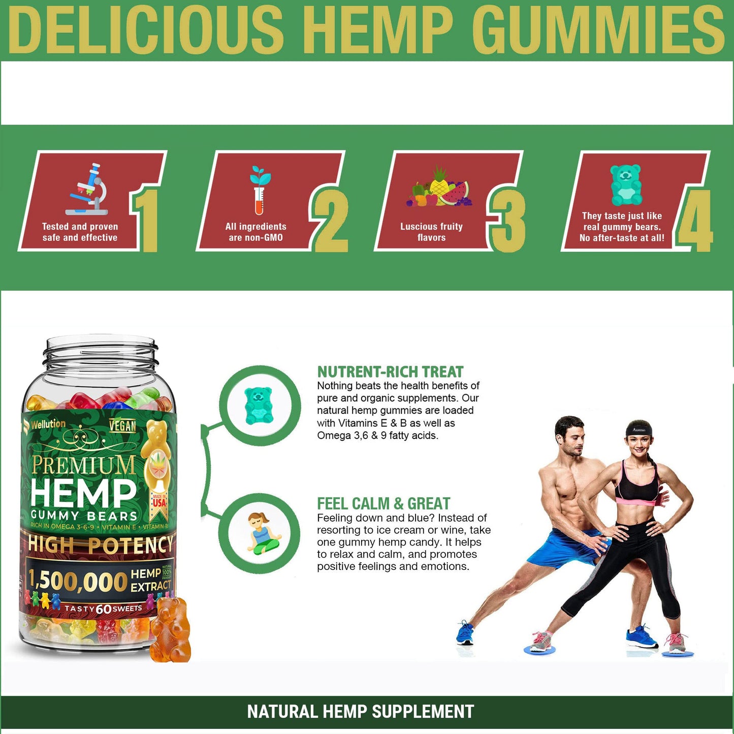 Wellution Hemp Gummies 1,500,000 XXL High Potency - Fruity Gummy Bear with Hemp Oil WellutionUS supplements