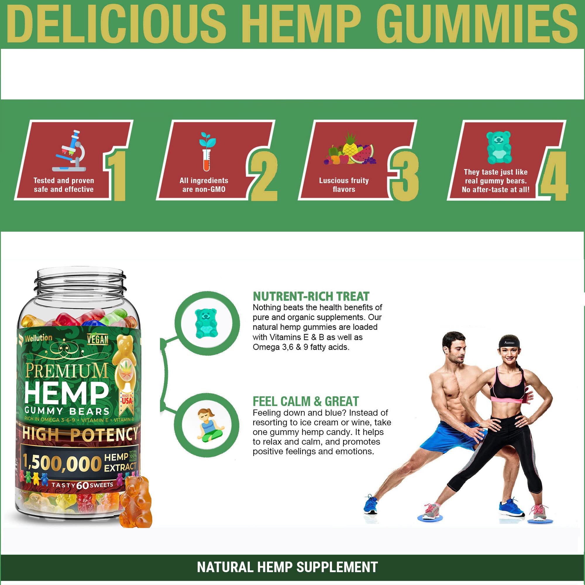 Wellution Hemp Gummies 1,500,000 XXL High Potency - Fruity Gummy Bear with Hemp Oil WellutionAu supplements