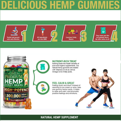 Wellution Hemp Gummies 1,500,000 XXL High Potency - Fruity Gummy Bear with Hemp Oil WellutionUS supplements