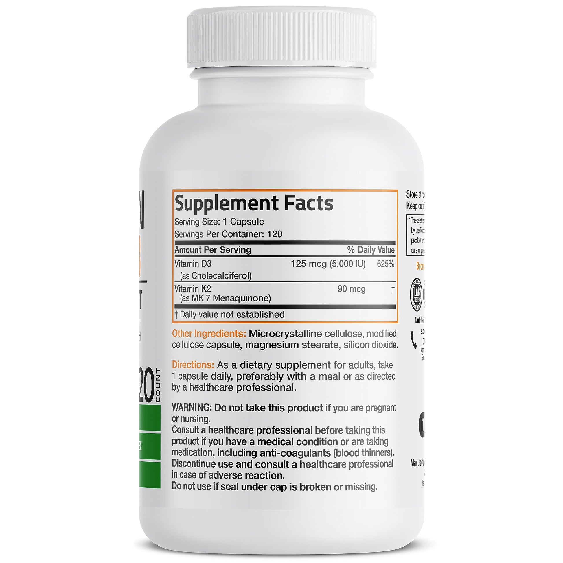 Bronson Vitamin K2 (MK7) with D3 Supplement Non-GMO Formula 5000 IU Vitamin BronsonAu supplements