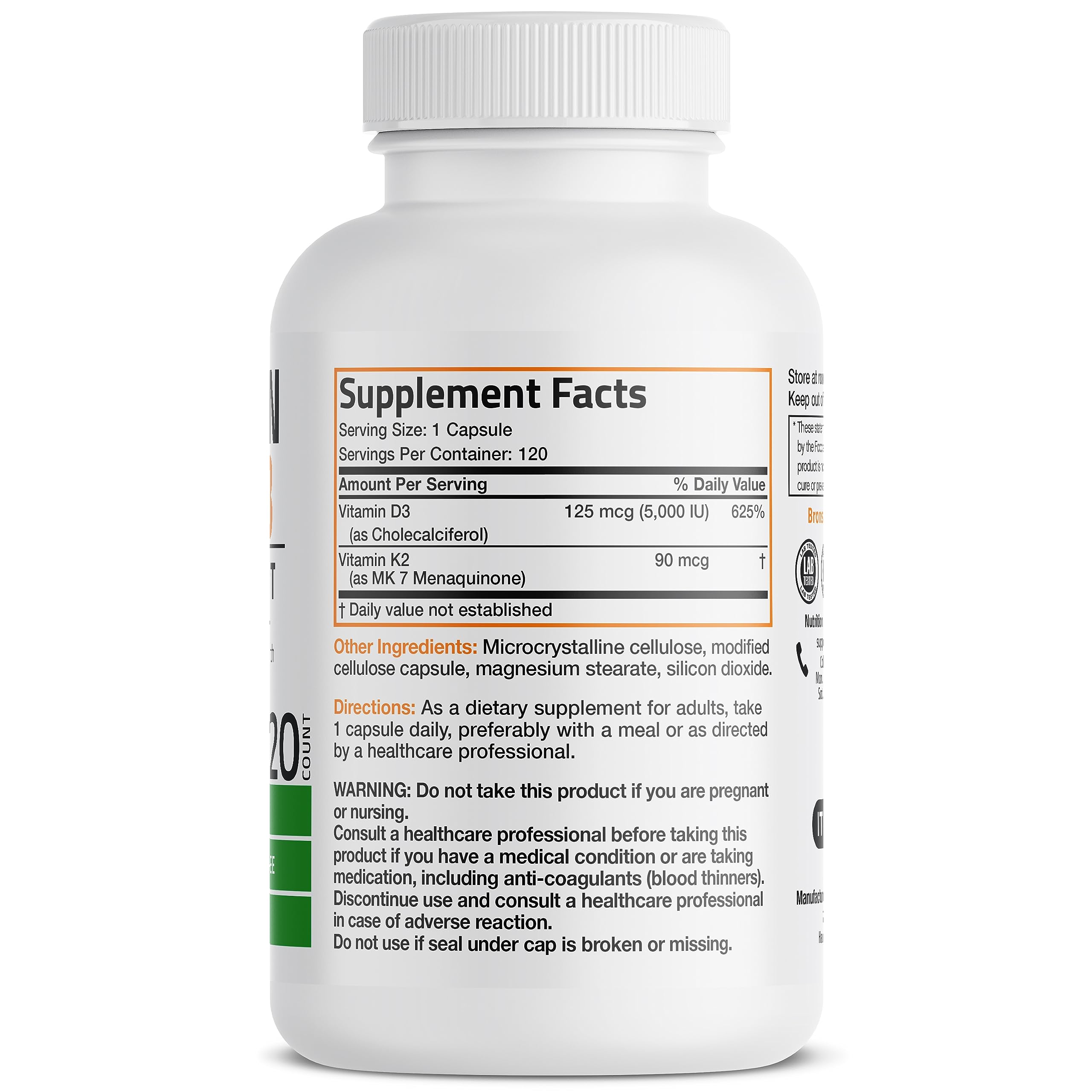 Bronson Vitamin K2 (MK7) with D3 Supplement Non-GMO Formula 5000 IU Vitamin BronsonAu supplements